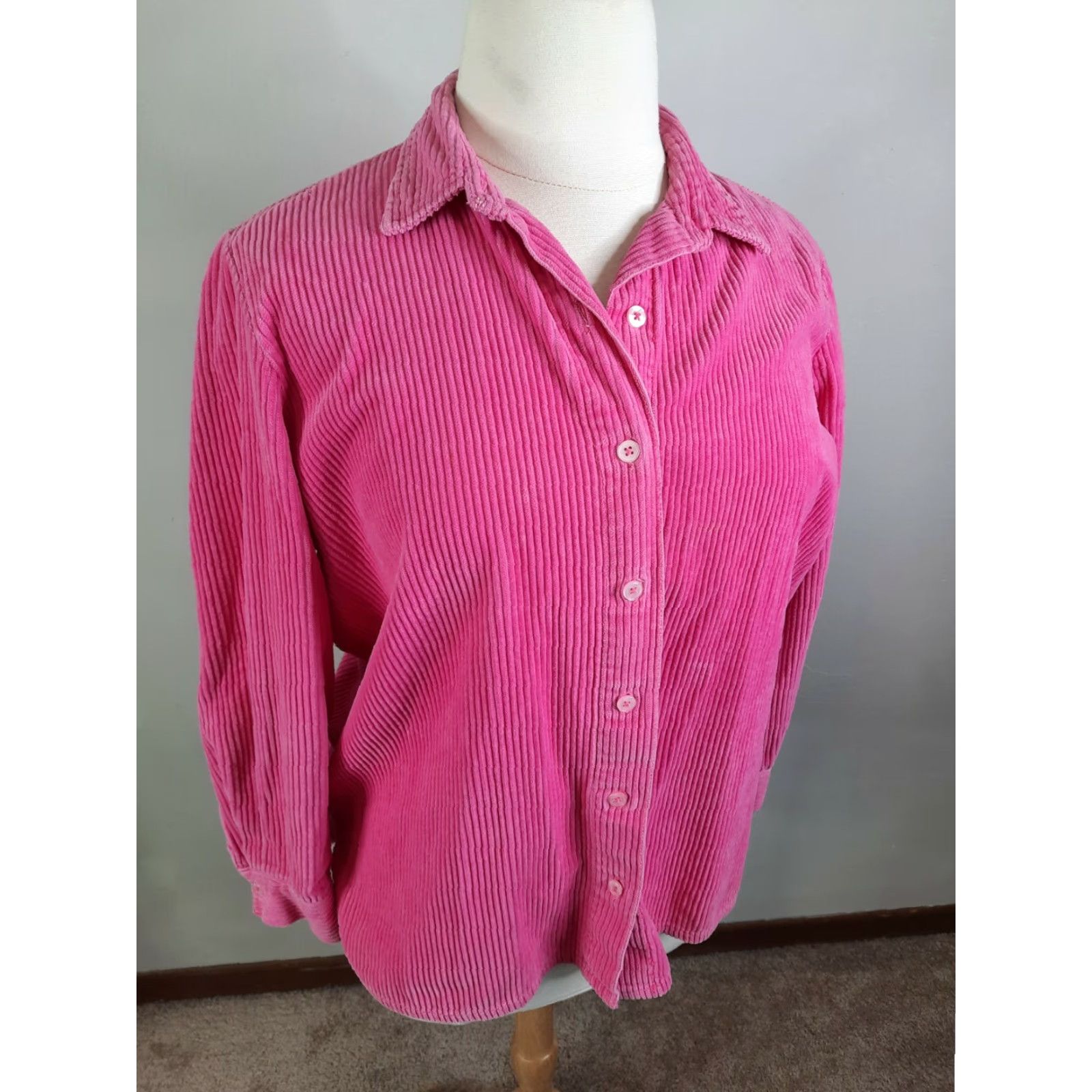 Pinko VINTAGE Cotton Corduroy Button-Up Shirt Pink Long Sleeve Relaxed L Women's 90s Theme Mens Girls Size L / US 10 / IT 46 - 5 Thumbnail