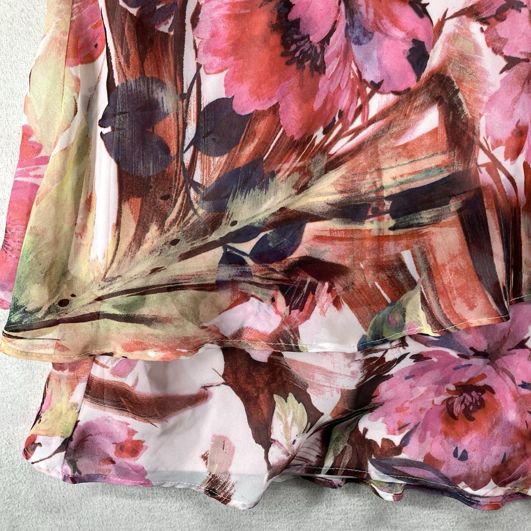 Vintage Draper's & Damon's Skirt Midi Floral Pink Ruffle Maxi Elastic Waist Pull On Women 12 14 Chiffon Lightweight Casual Vintage No Size 34" / US 12 / IT 48 - 5 Thumbnail