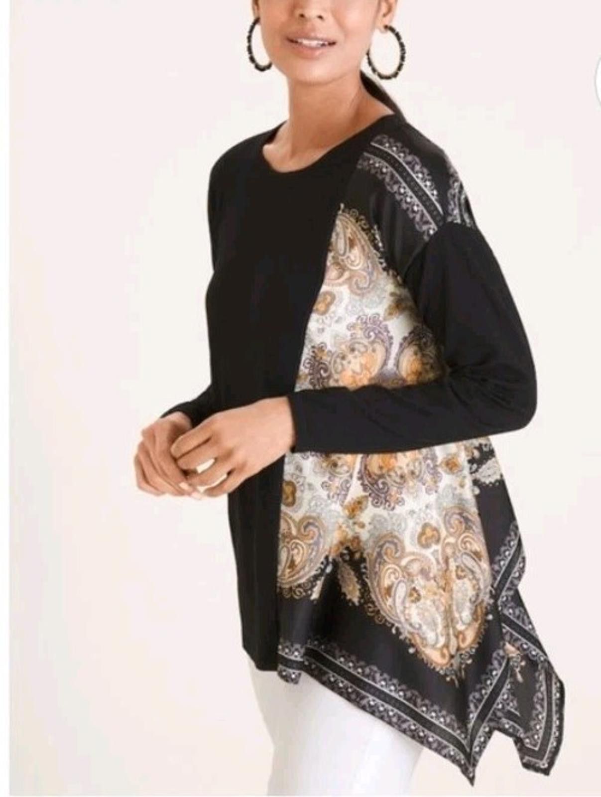 Chicos Chico's Pullover Paisley Blouse Floral Long Sleeve Top sz 1 Size L / US 10 / IT 46 - 2 Thumbnail