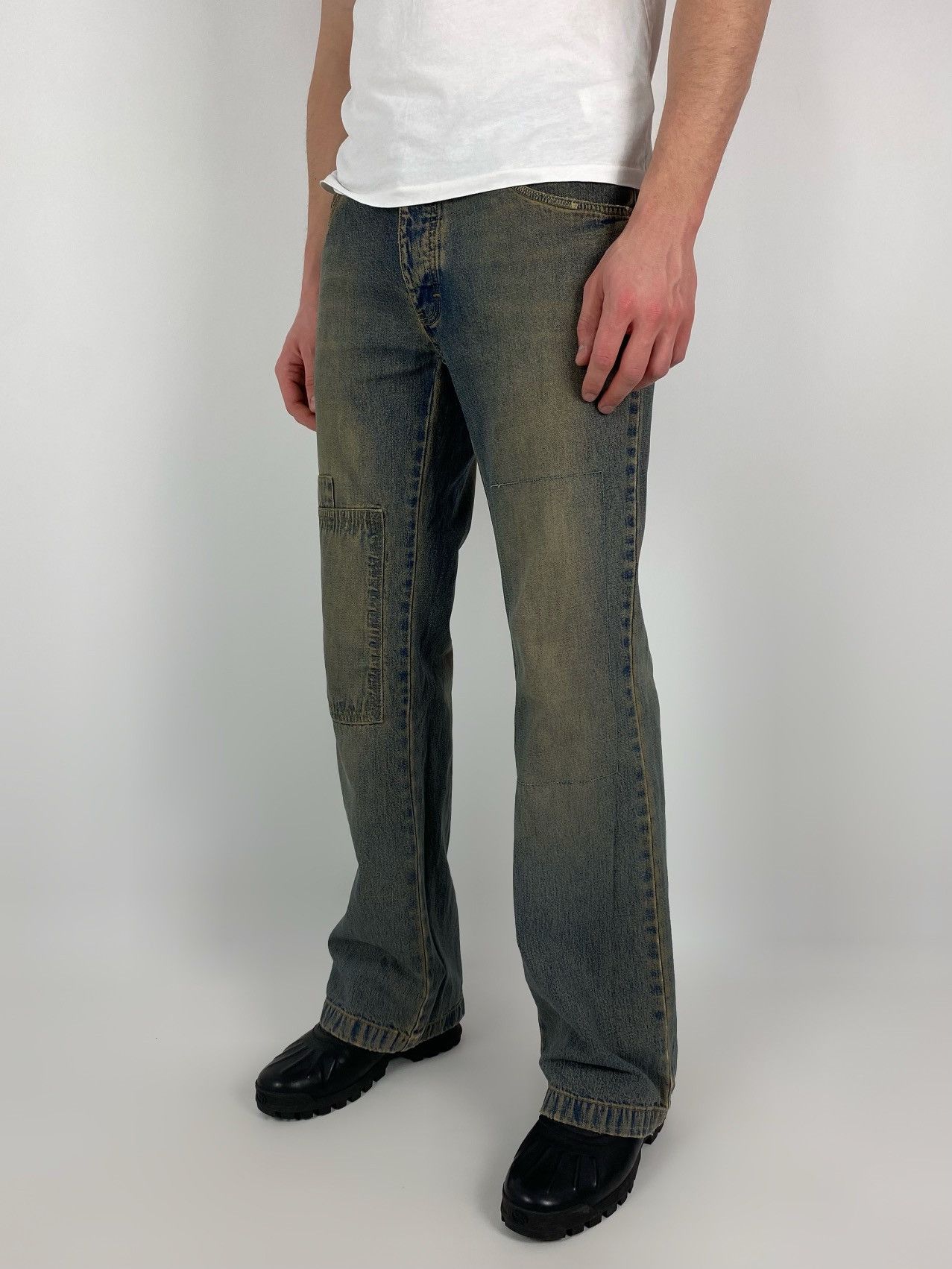 Y2K Vintage Clockhouse Mud Wash Patchwork Bootcut Denim Pant