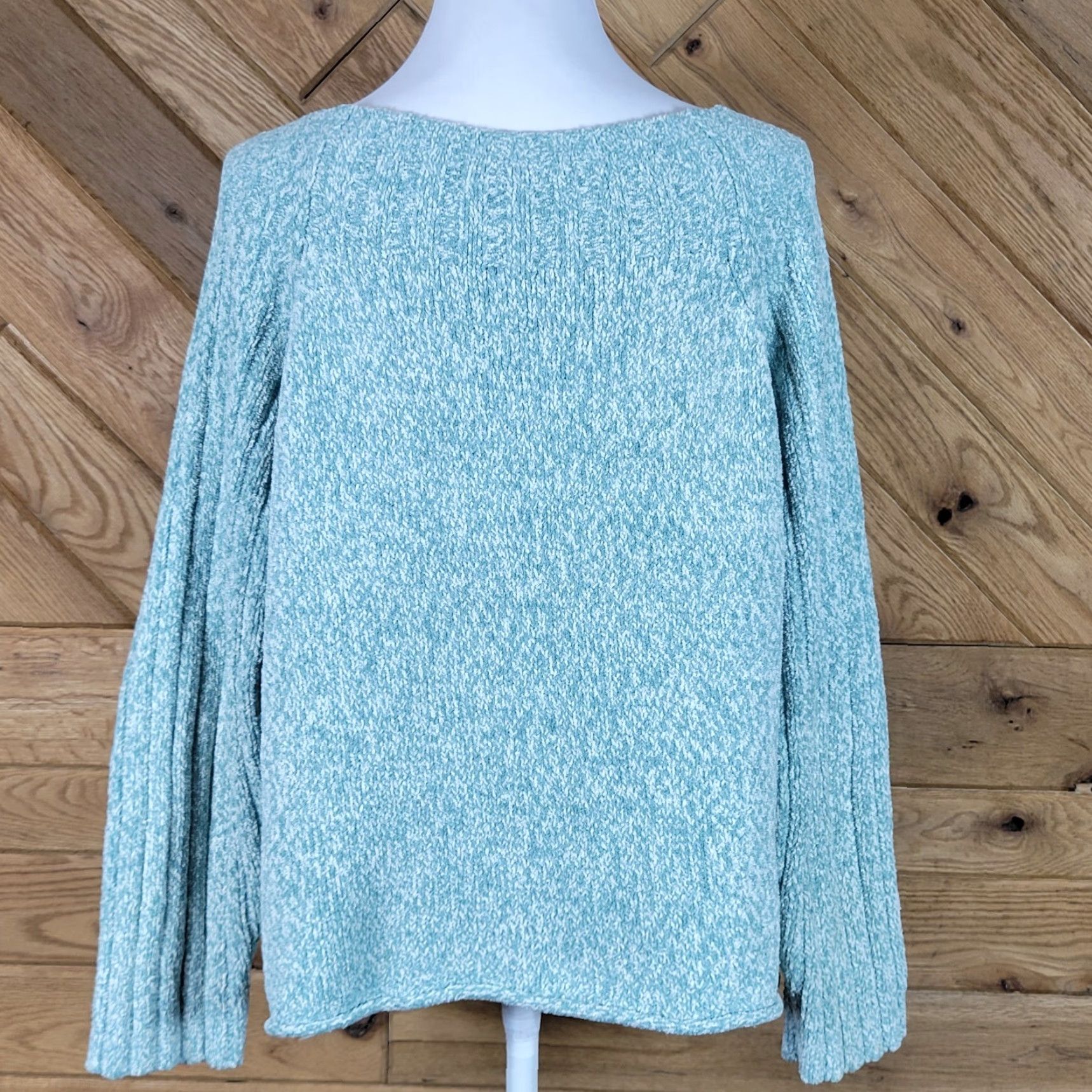 J. Jill J. Jill Womens Petites L Pullover Sweater Green White Boat Neck Long Sleeve Lightweight Knit Polyester Blend Casual Modern Classic Mens, Womens Size L / US 10 / IT 46 - 4 Thumbnail