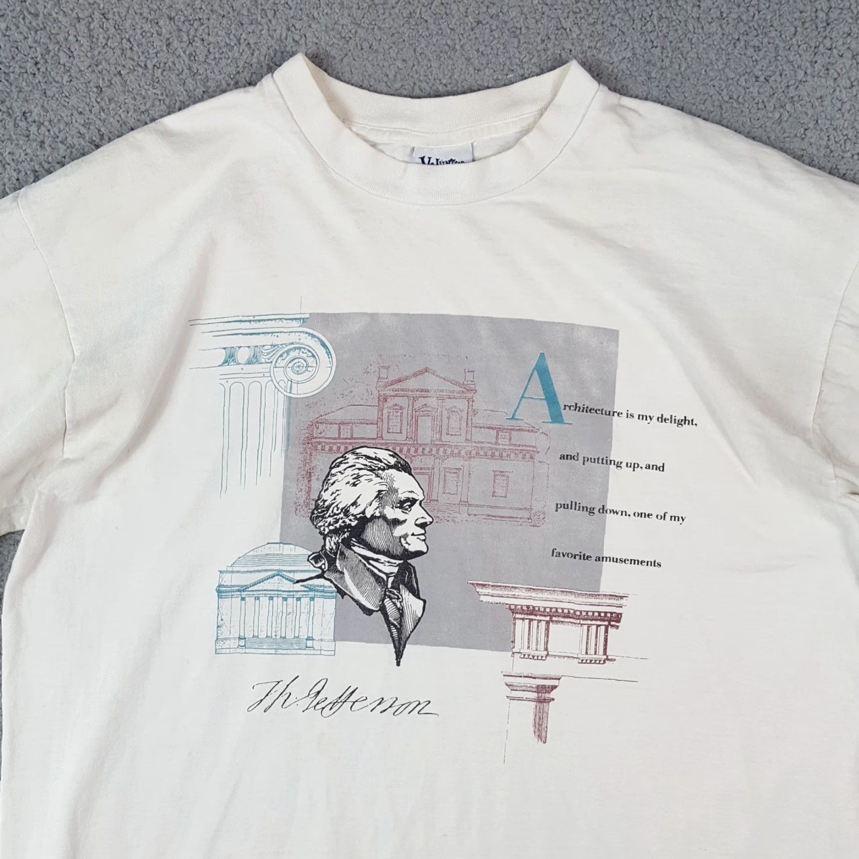 Vintage VINTAGE 90s Thomas Jefferson Art T-Shirt Men's XL White USA President Retro History Cotton Logo Embroidered Size US XL / EU 56 / 4 - 2 Thumbnail