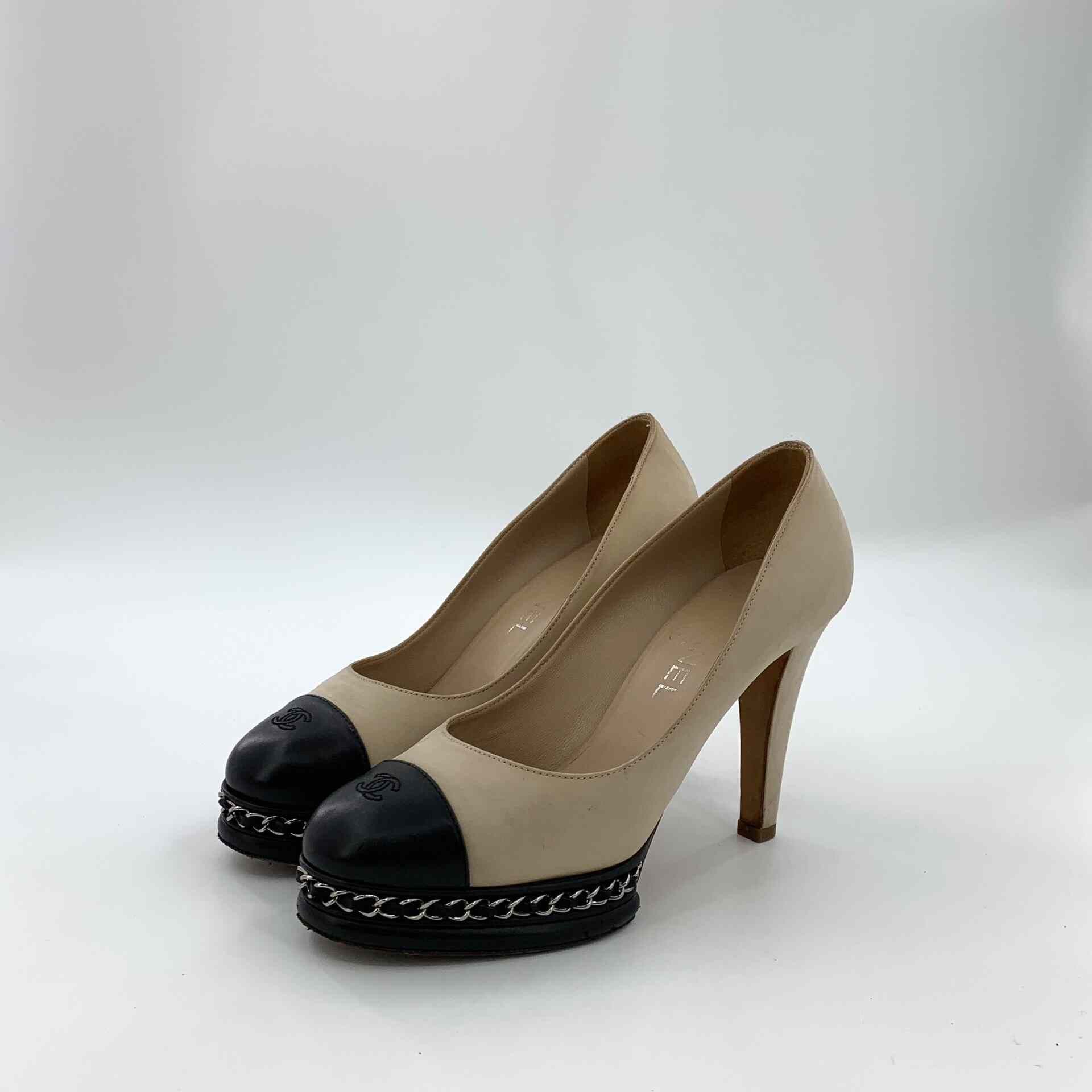 Chanel Chanel Chain Leather Logo Stiletto Heels Size US 7 / IT 37 - 1 Thumbnail