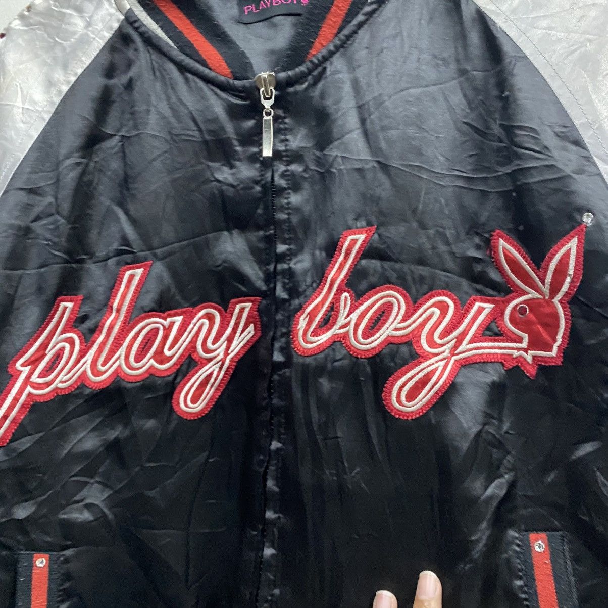 Playboy Y2K Playboy Bunny Satin Bomber Jacket Black Silver Red Size US XS / EU 42 / 0 - 8 Thumbnail