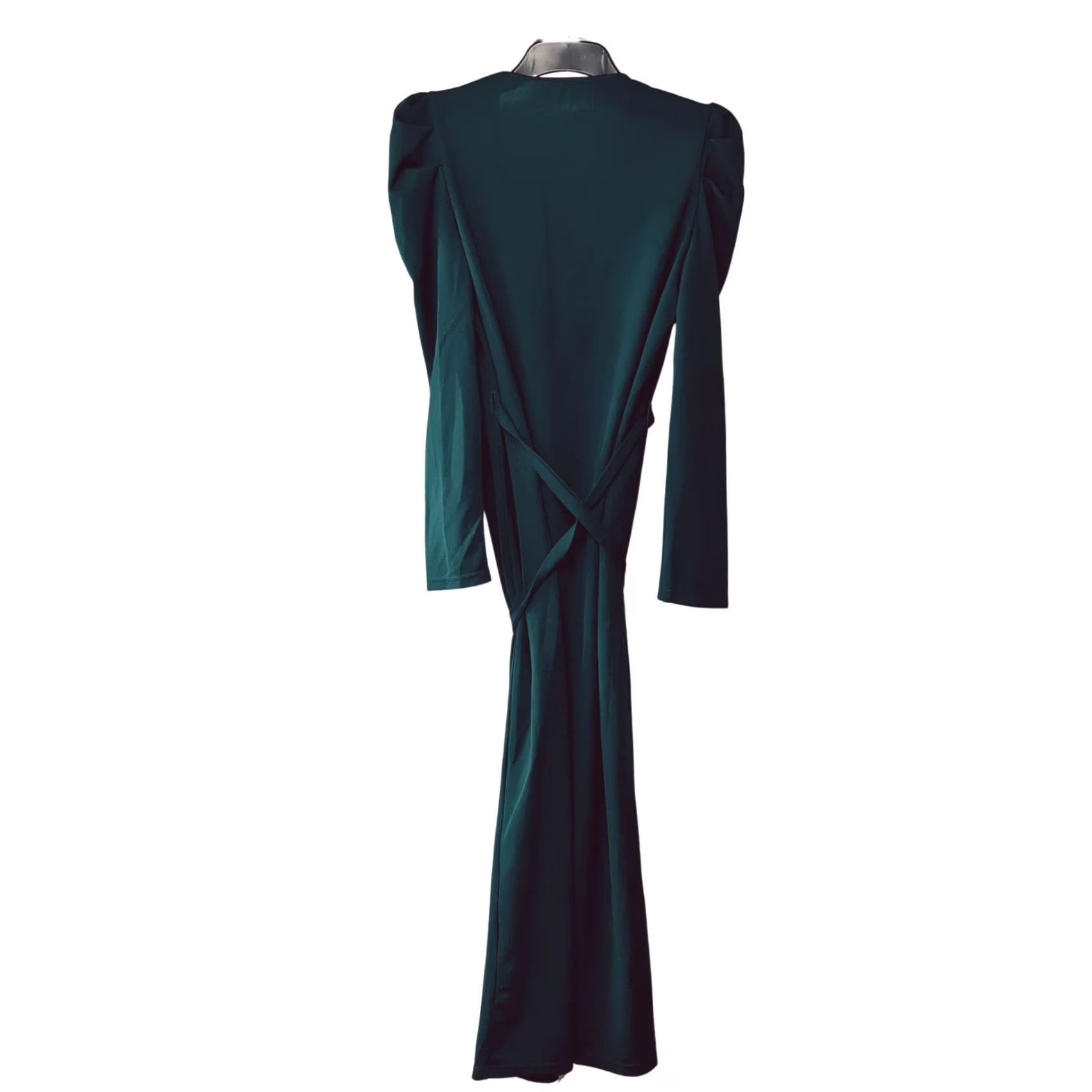 Vintage Shorso Womens Dress Green 12 UK Long Puff Sleeve Wrap Maxi Dress Size XL / US 12-14 / IT 48-50 - 6 Thumbnail