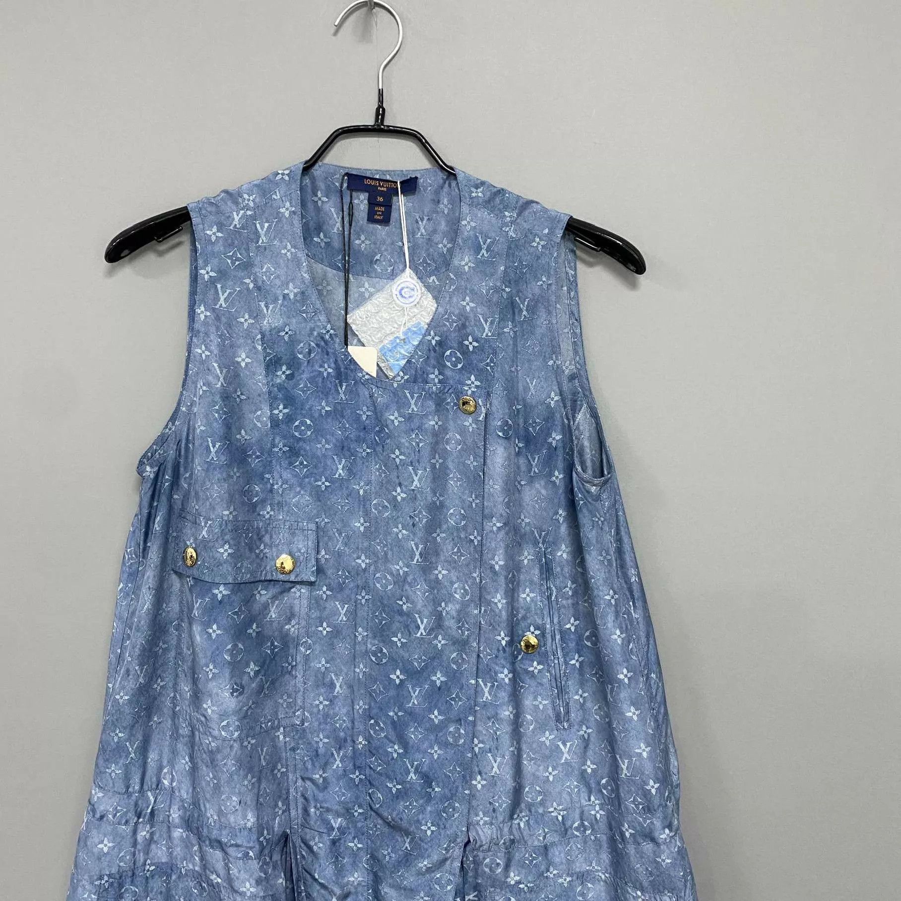 Louis Vuitton LV Blue Sleeveless All Over Print Silk Dress Size XS / US 0-2 / IT 36-38 - 2 Thumbnail