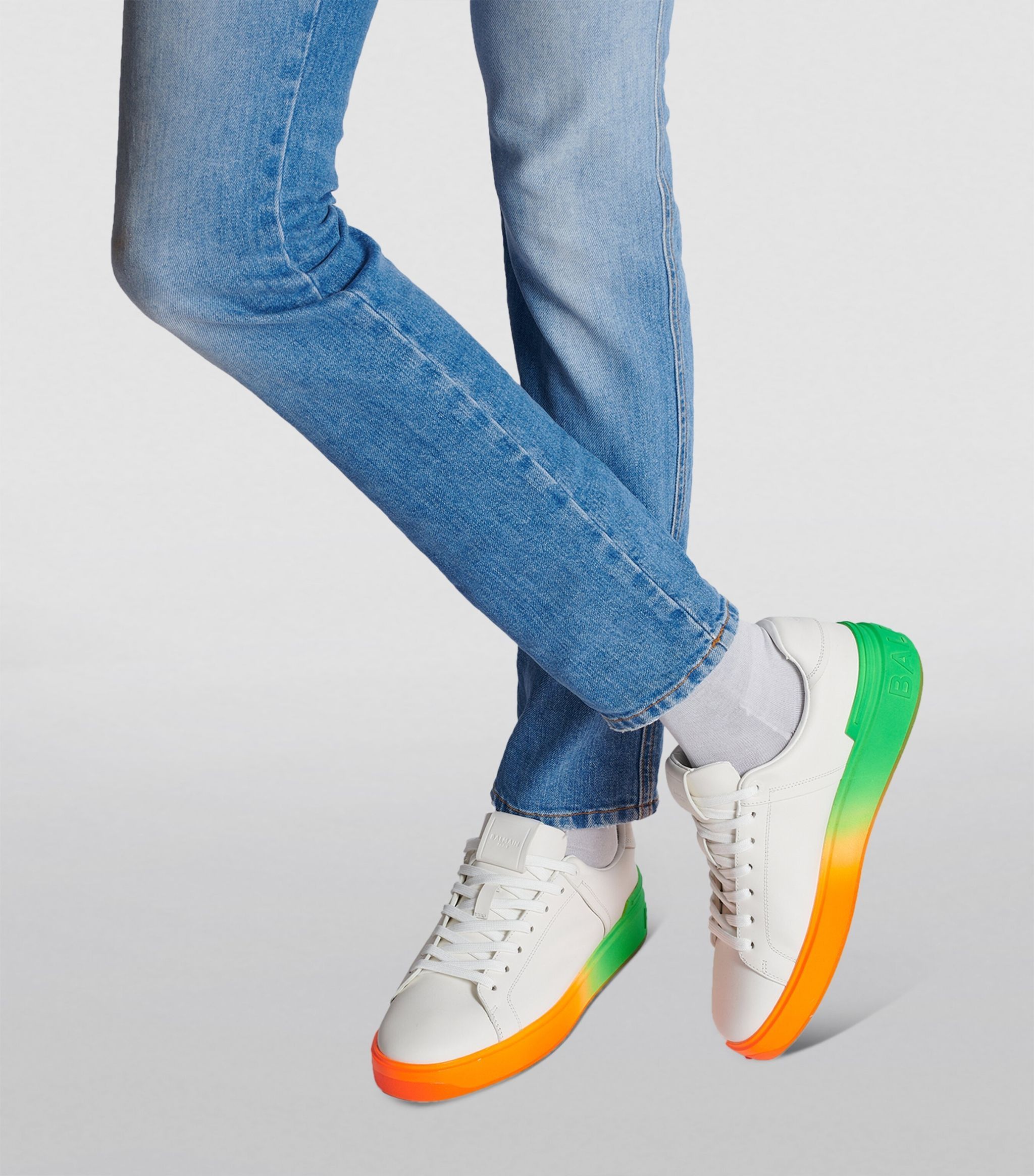 Balmain BALMAIN B-court white colorblock sole leather sneakers 11 44 Size US 11 / EU 44 - 2 Thumbnail
