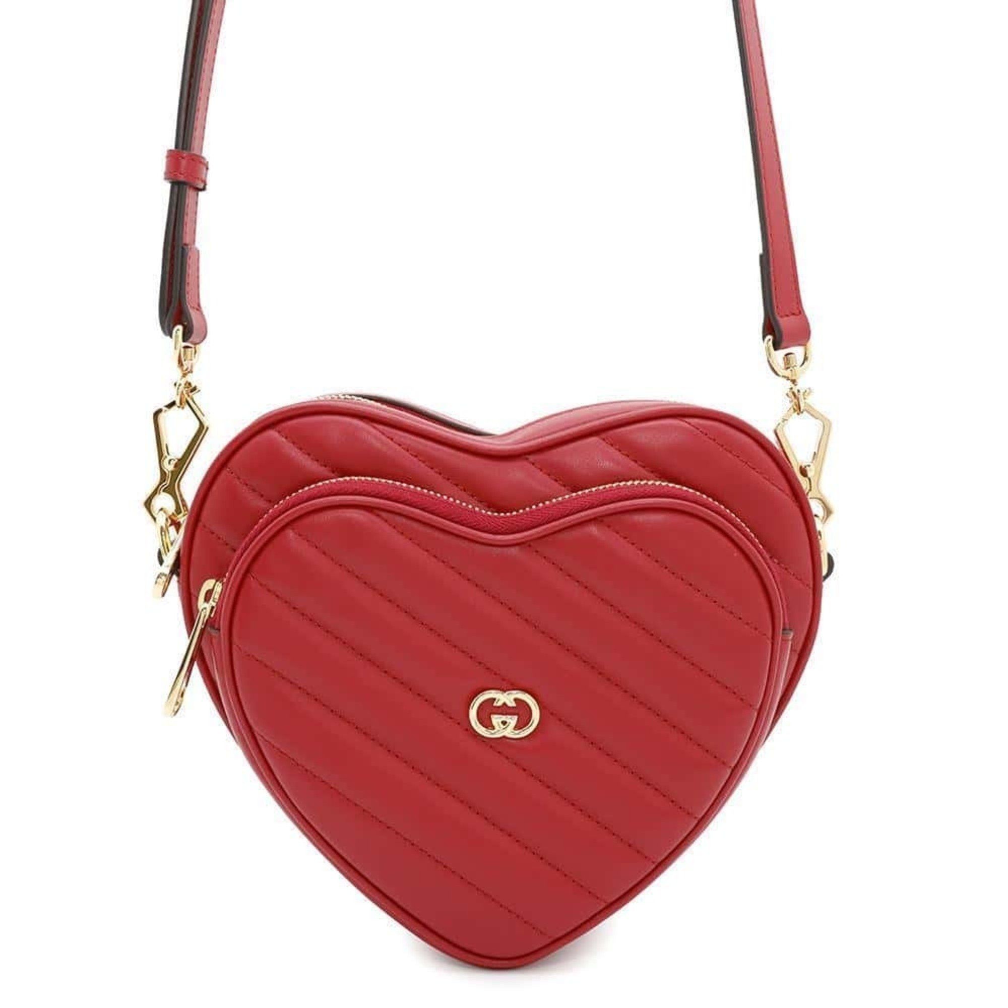 Gucci Shoulder Bag Interlocking G Heart Shape Leather 751628 Gucci in Red, Women's