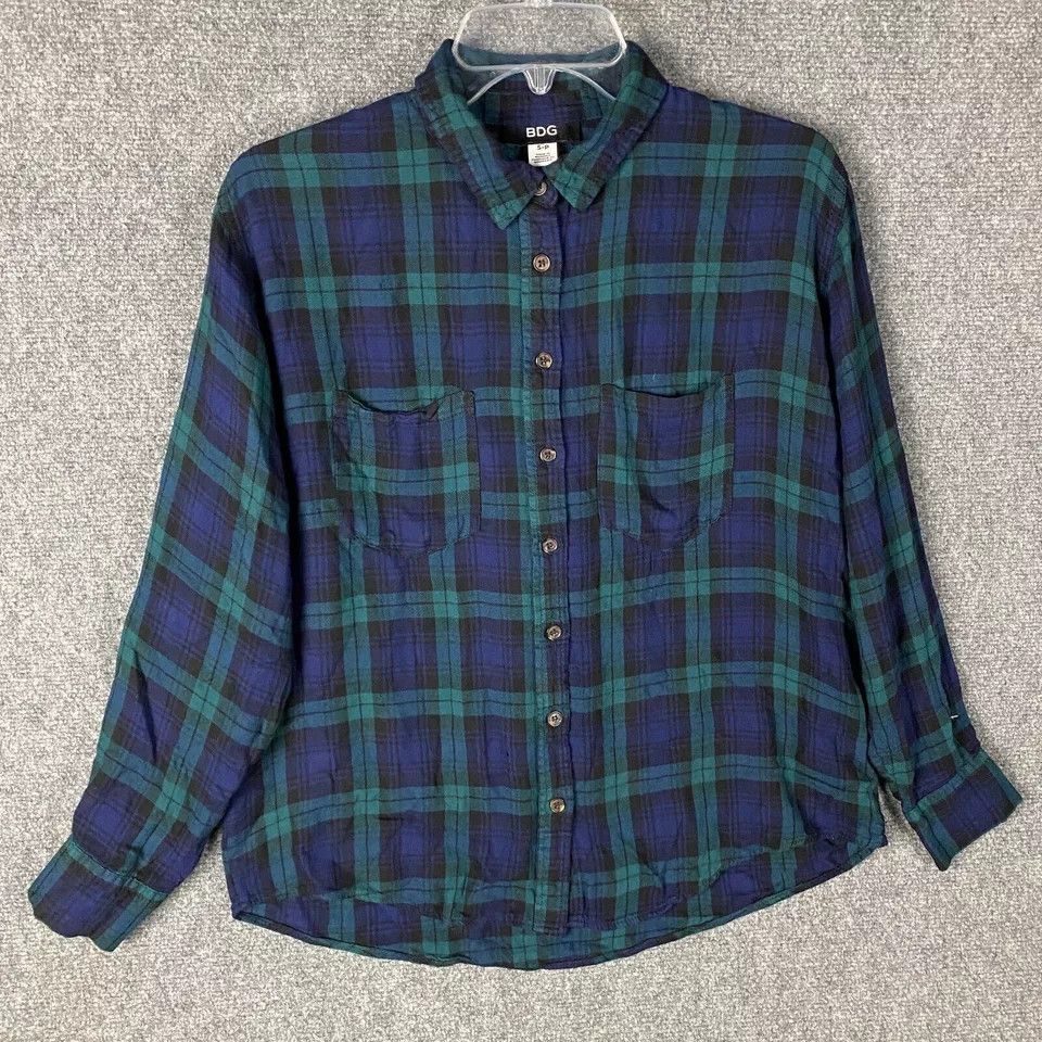 Bdg BDG Button Up Top Women's Small Long Sleeve Plaid Viscose S Size S / US 4 / IT 40 - 1 Thumbnail
