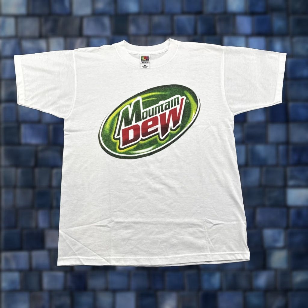 Fruit Of The Loom VINTAGE Mountain Dew Logo Shirt Mens L White Cotton Logo 90s Classic T-Shirt Size US L / EU 52-54 / 3 - 1 Thumbnail