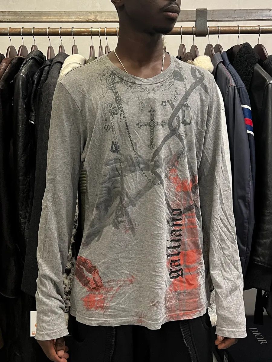 John Galliano 2010s John Galliano Grey Faith Cross Longsleeves Size US M / EU 48-50 / 2 - 2 Thumbnail