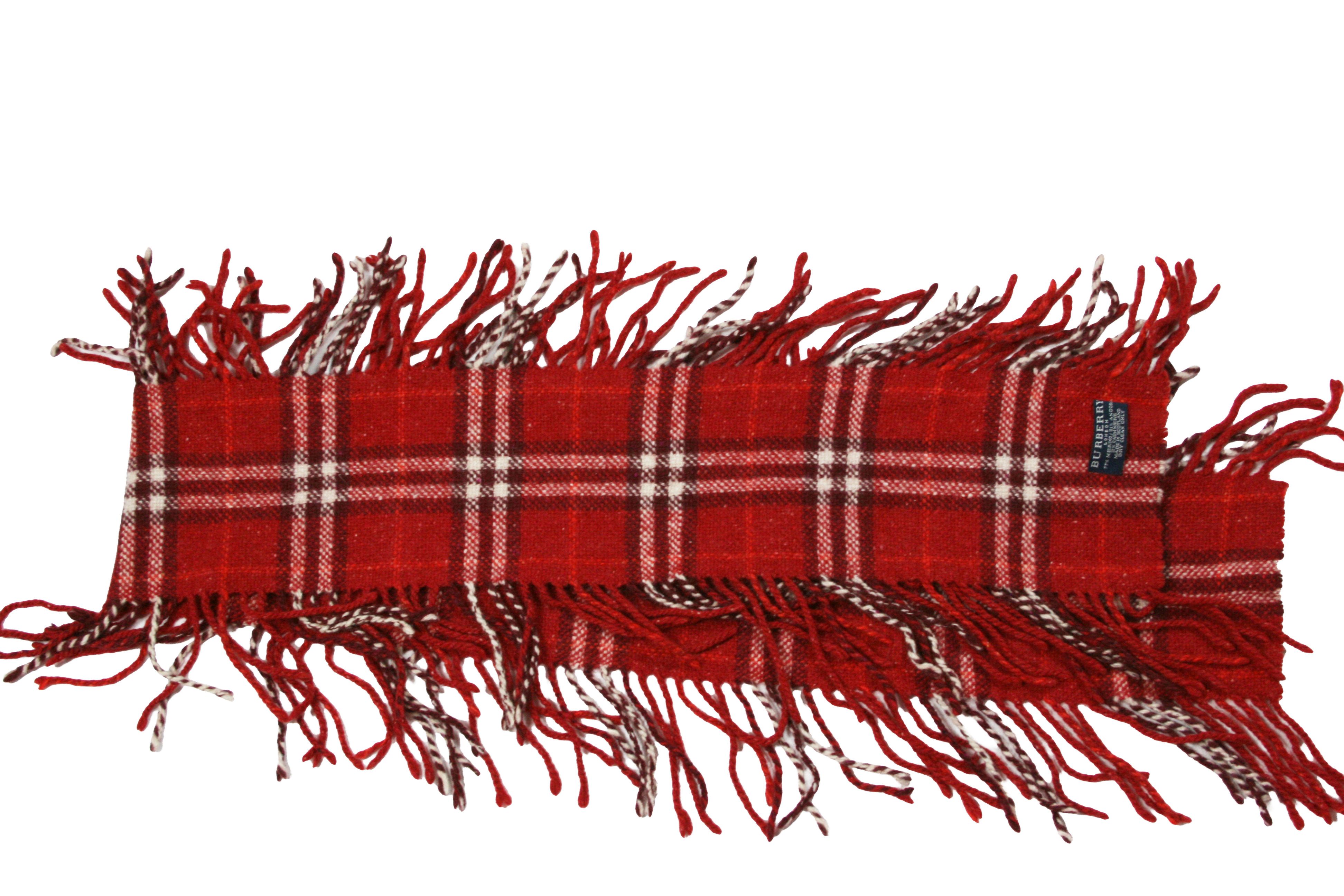 Burberry 00S Nova Check Red Double Fringe Wool Scarf Vintage Size ONE SIZE - 4 Thumbnail