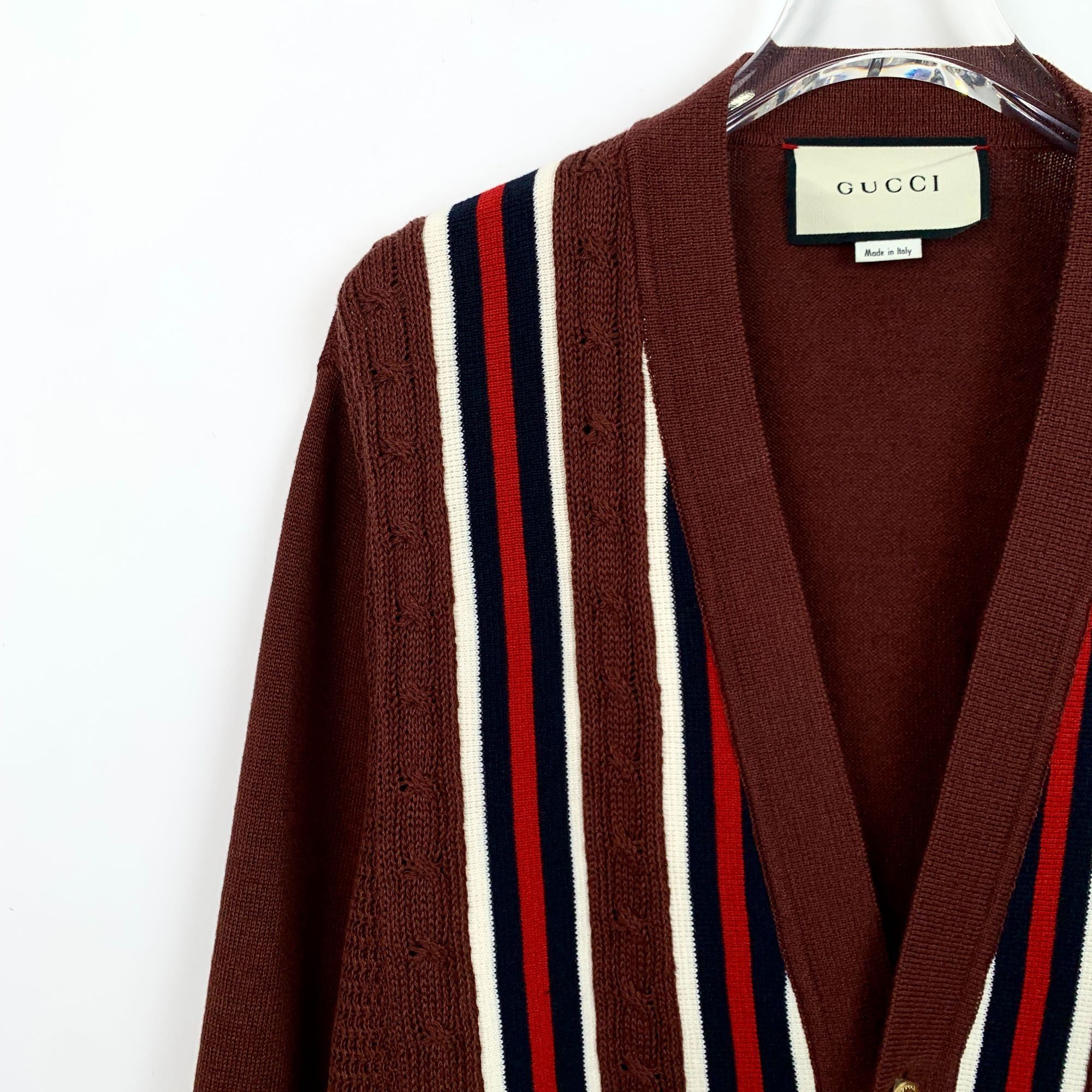 Gucci Gucci Mens Brown & Multicolor Striped Wool Cotton Blend Card Size S / US 4 / IT 40 - 3 Thumbnail