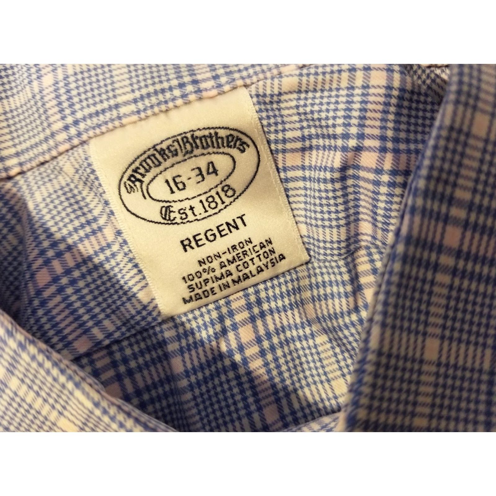 Brooks Brothers Brooks Brothers Mens Dress Shirt 16 34 Pink Blue Button Cotton Striped Size 42R - 3 Thumbnail