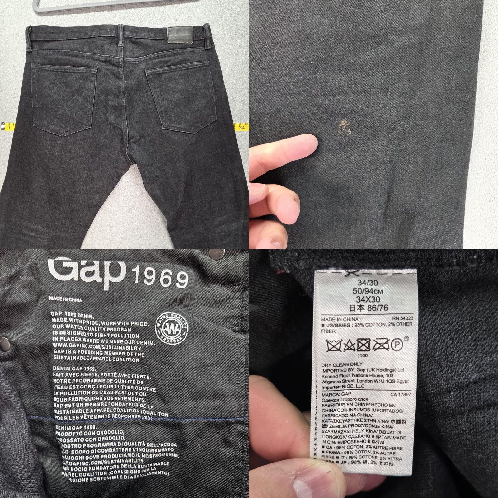Gap Gap Jeans Mens Selvedge 34x30 Black Slim Straight Kaihara Denim Size US 34 / EU 50 - 10 Thumbnail