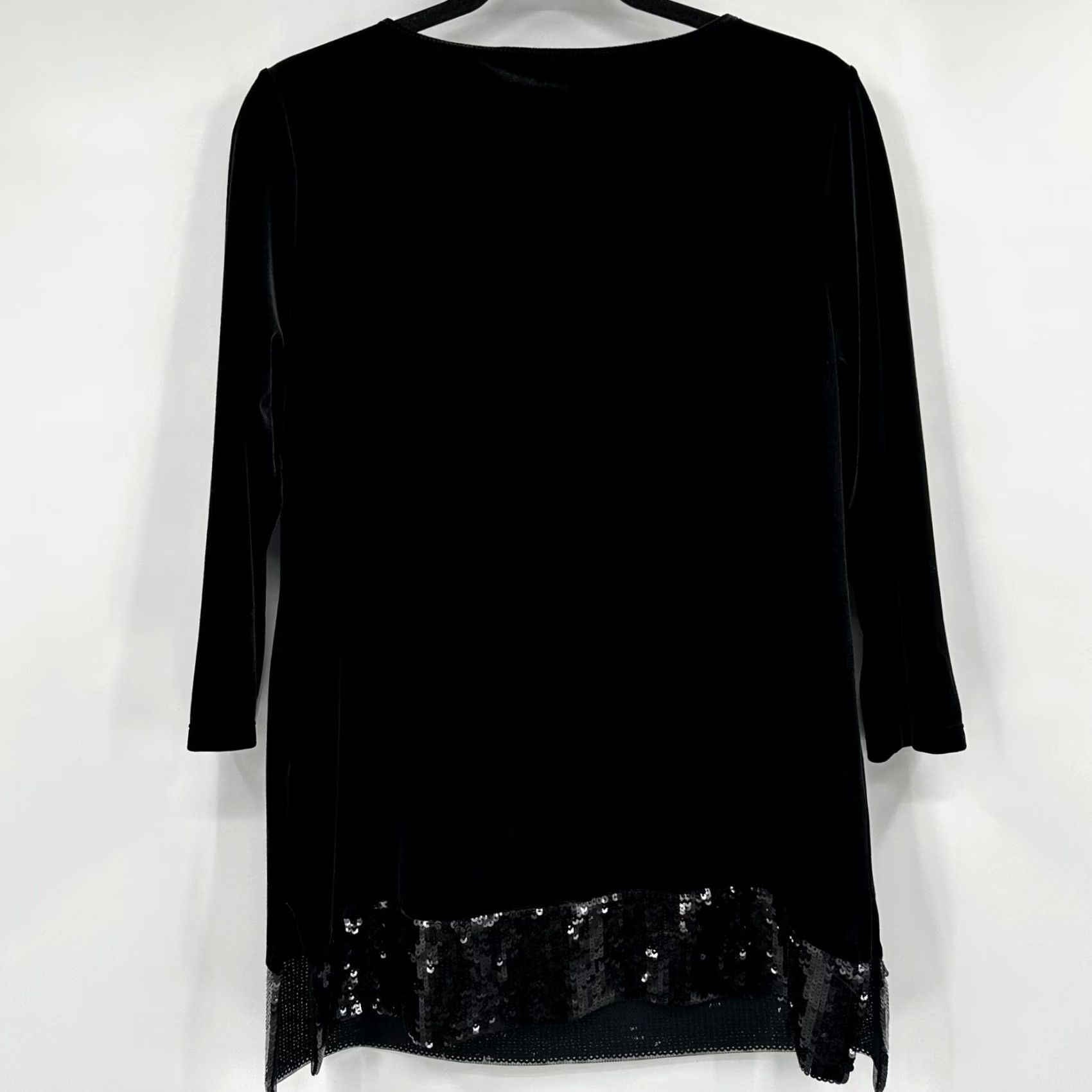 Vintage Chicos Travelers Black Velvet Tunic Top Sequin Hem 3/4 Sleeves Scoop Neck Party Holiday Travel Womens M Size M / US 6-8 / IT 42-44 - 6 Thumbnail