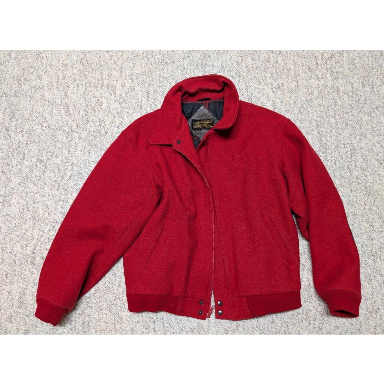 Eddie Bauer VINTAGE Eddie Bauer Wool BOMBER Jacket M Leather ELBOW PATCHES Red 42-44 Tweed Lined Zip Mens Size US M / EU 48-50 / 2 - 2 Thumbnail