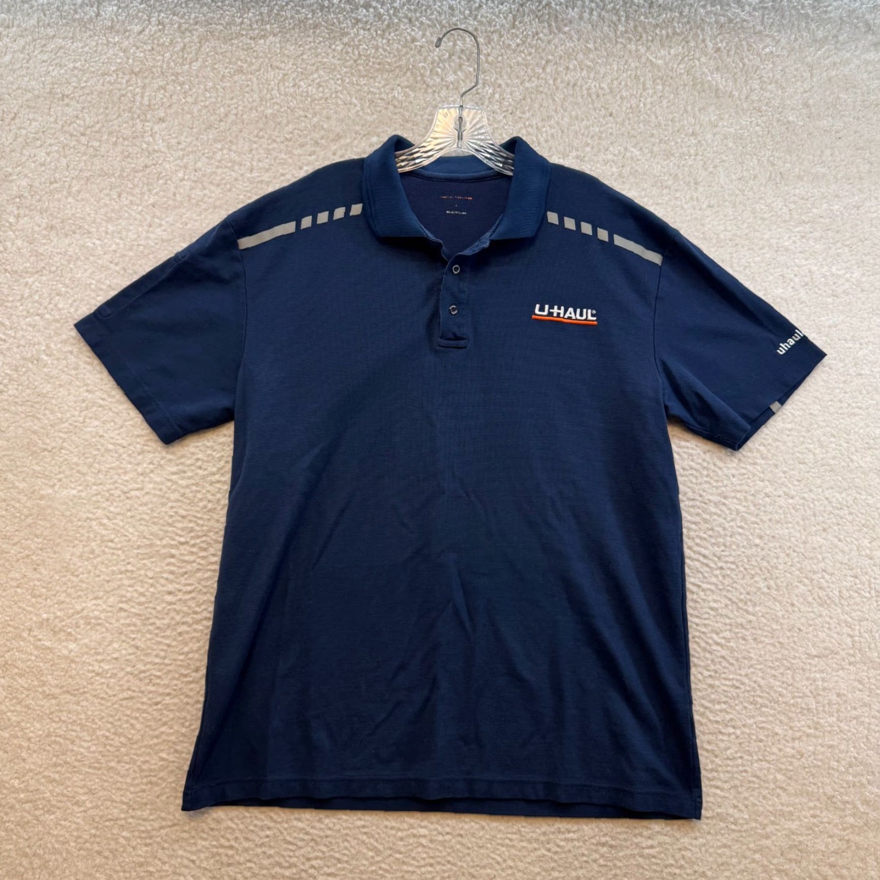 Vintage U-Haul Polo Shirt Navy Blue Reflective Work Uniform Mens Large XL Shirt Size US L / EU 52-54 / 3 - 2 Thumbnail