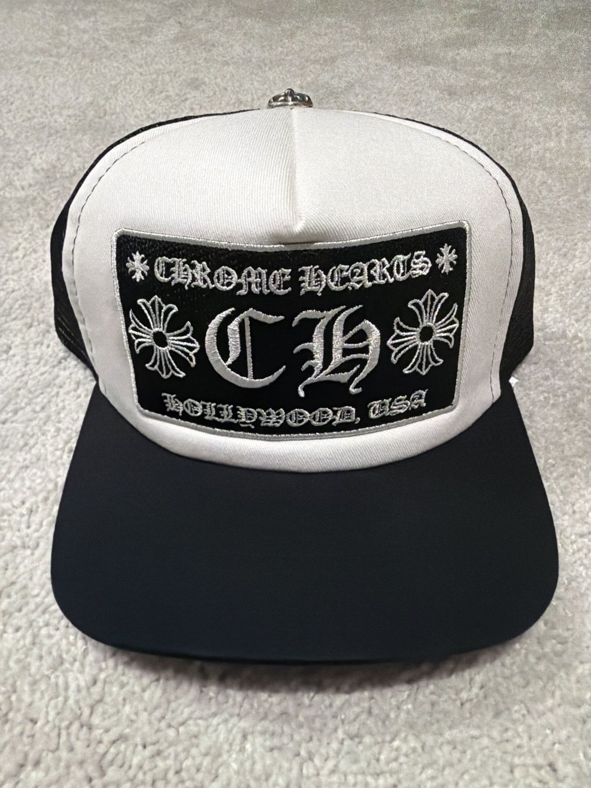 Chrome Hearts CH Hollywood White Black Trucker Hat