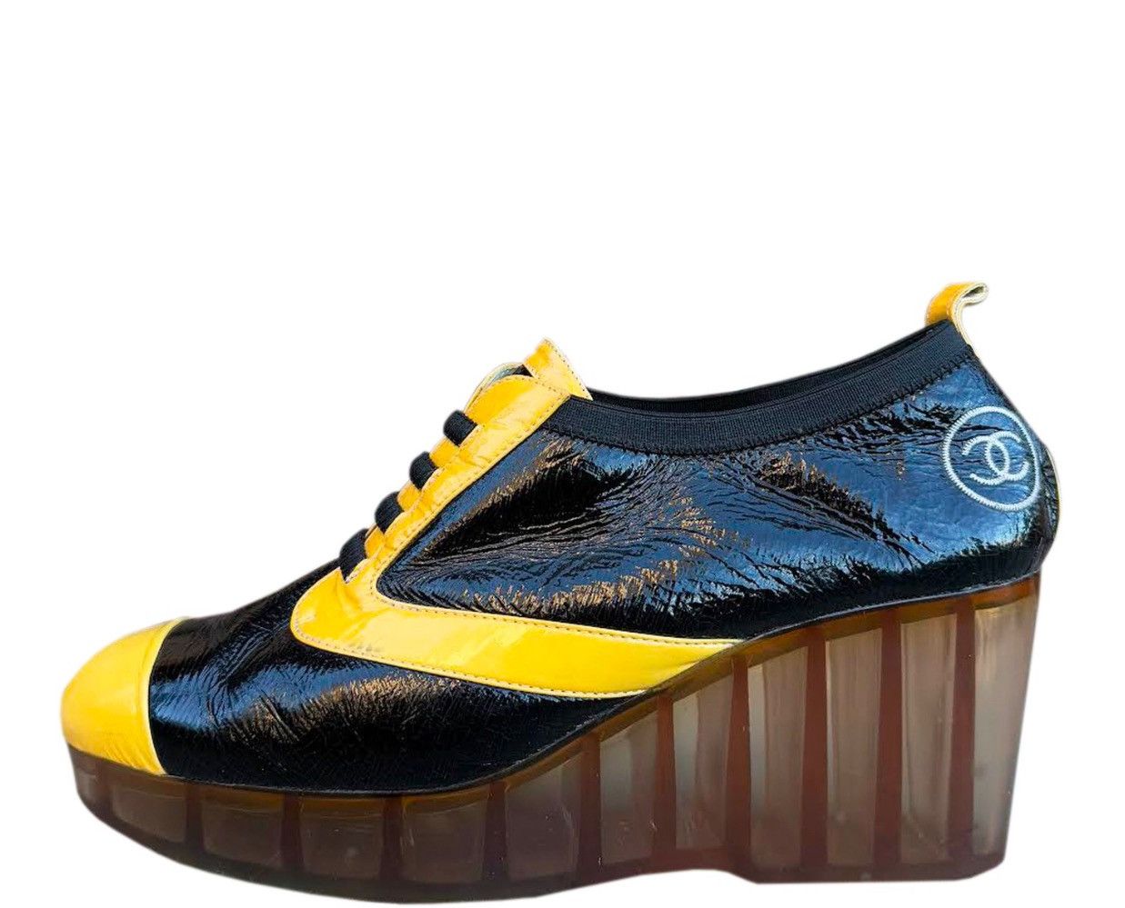 Chanel Women's Chanel Black / Yellow Patent Leather Wedge (Size 38) Size US 7.5 / IT 37.5 - 1 Thumbnail