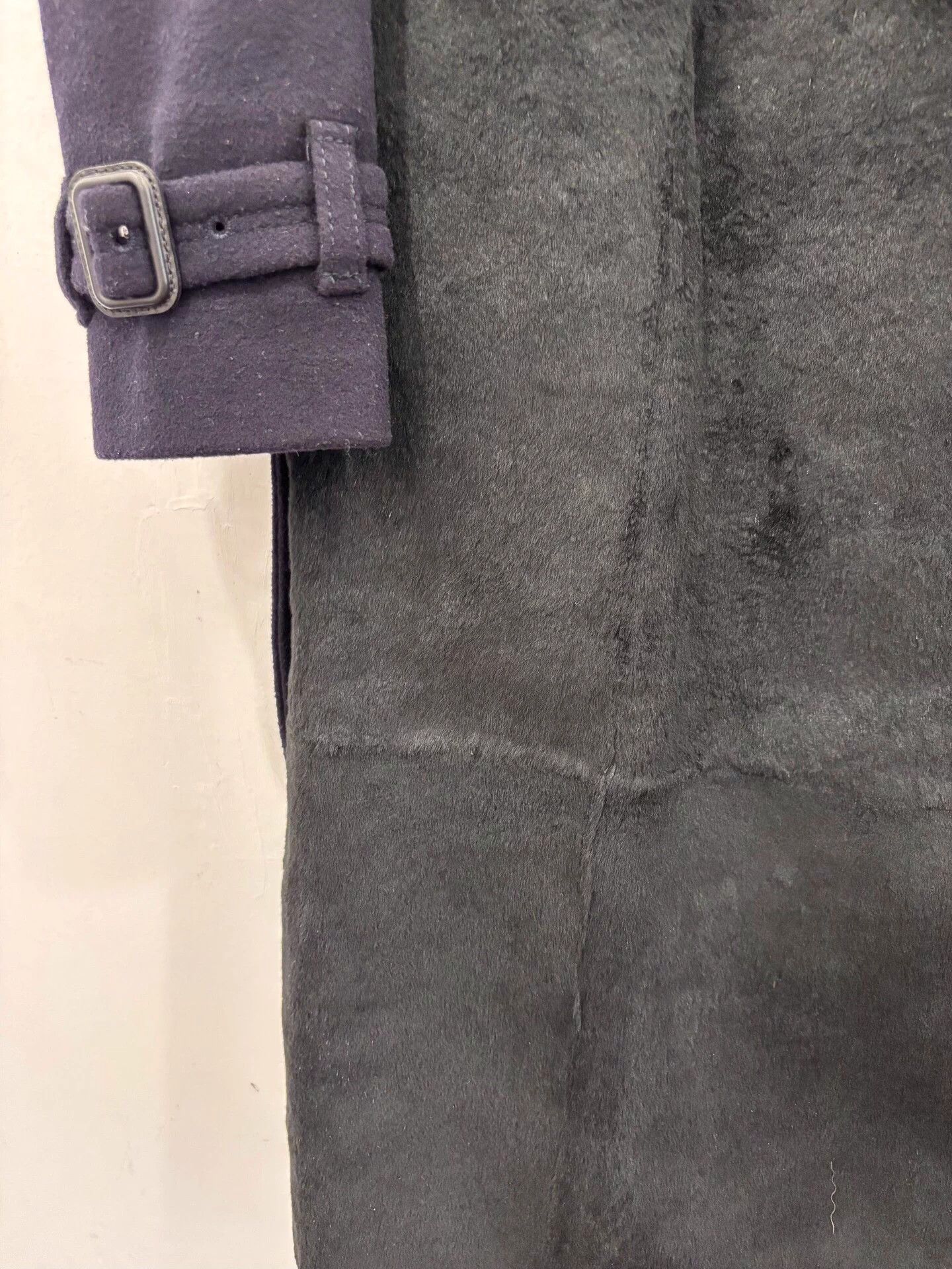 Burberry London Wool Trench Horseferry Black Rabbit Fur UK6
