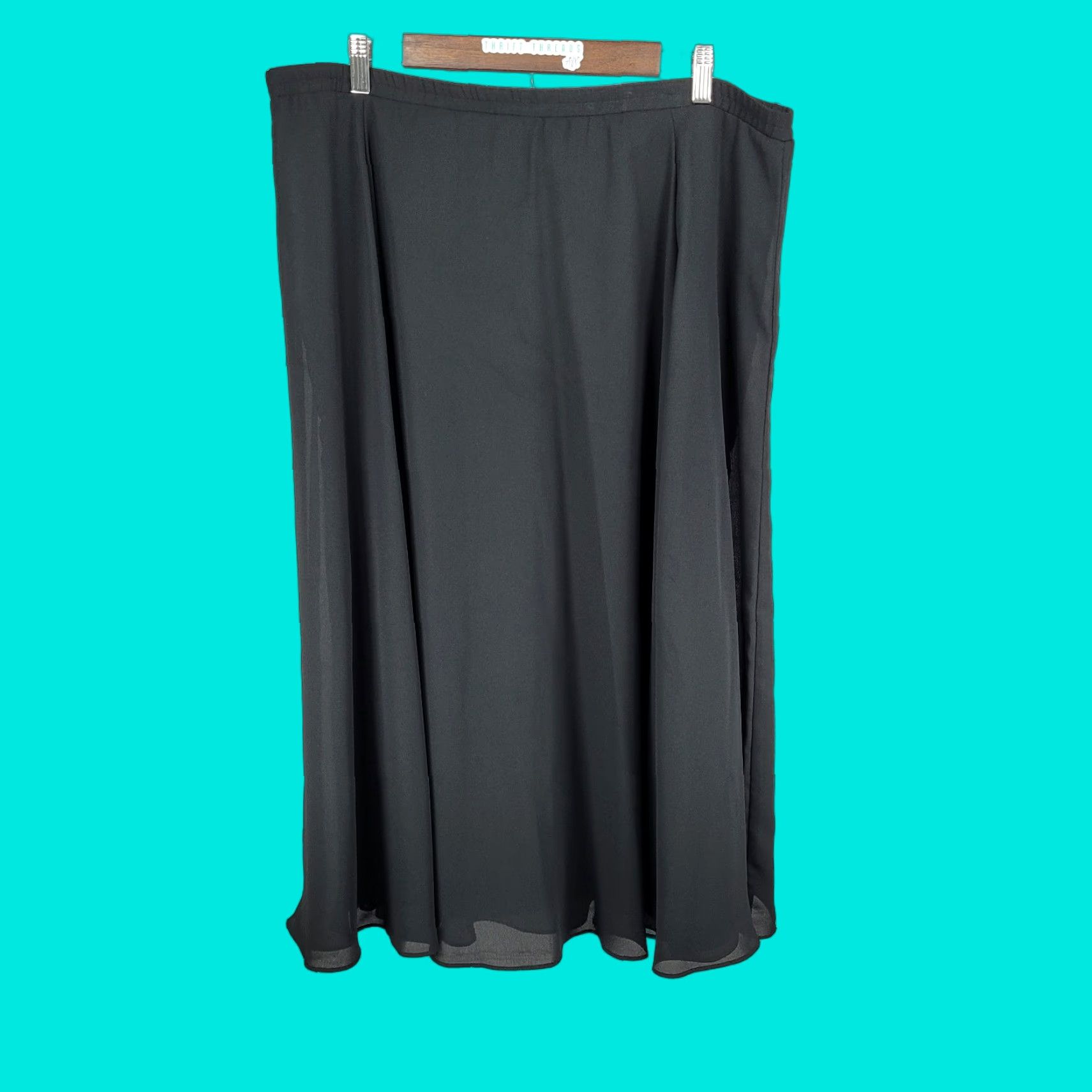 Vintage VTG Stenay Black Chiffon Lightweight Lined Pull On A-Line Midi Skirt USA 12 Size 34" / US 12 / IT 48 - 1 Thumbnail