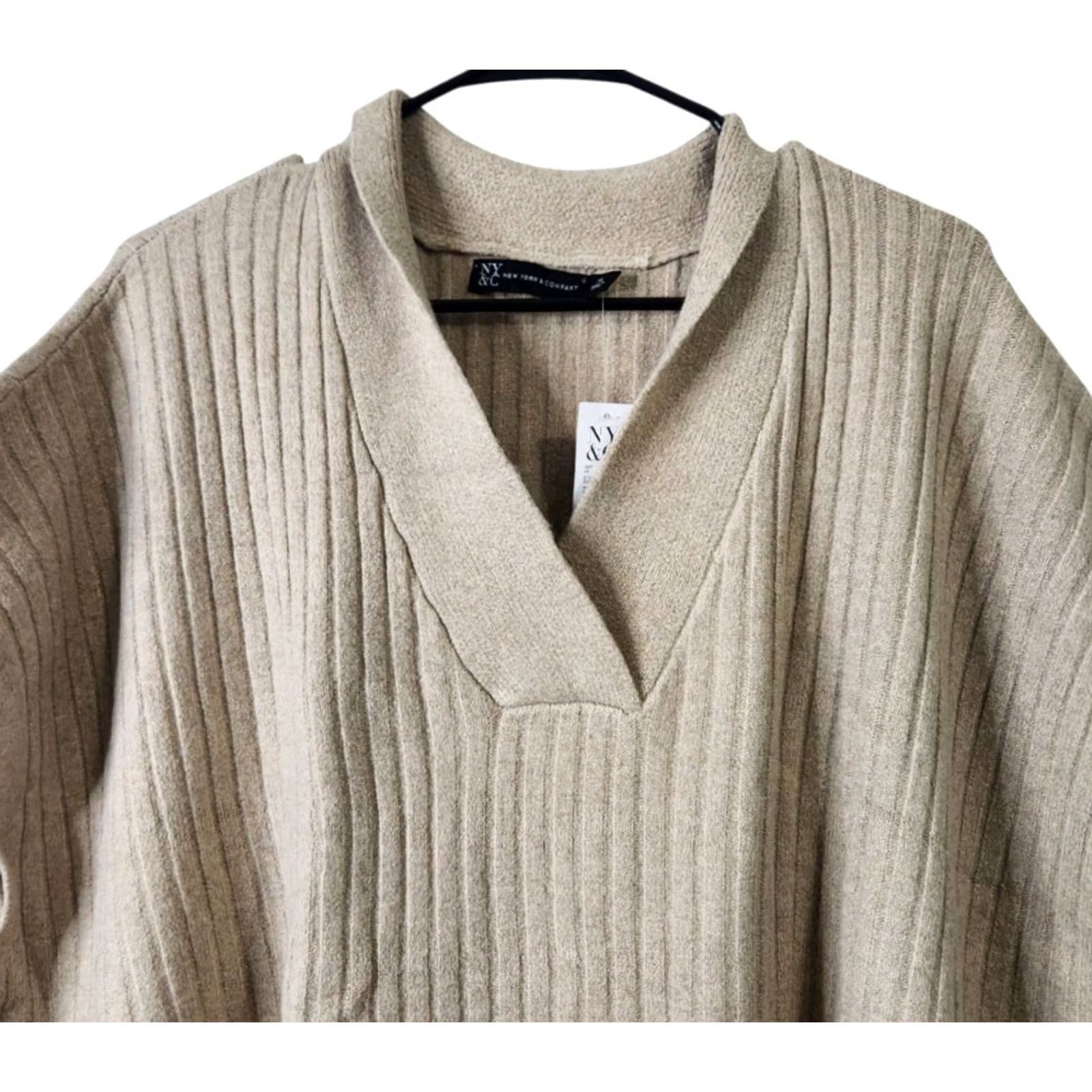 Vintage New York & Company Womens XL Sweater Pullover Soft Short Sleeve Ribbed Beige Size XL / US 12-14 / IT 48-50 - 3 Thumbnail