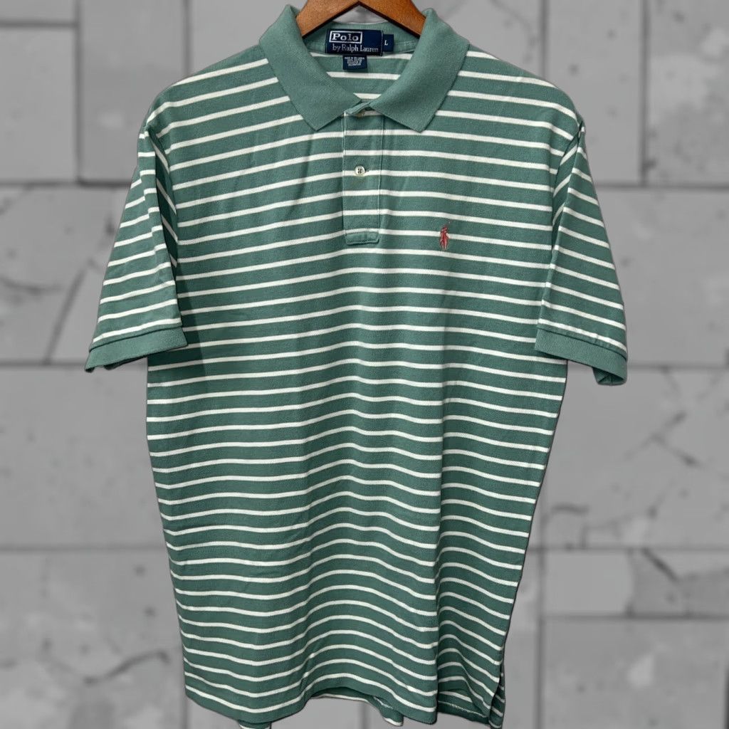 Polo Ralph Lauren Polo Ralph Lauren Green Striped Polo Shirt Mens Size L Size US L / EU 52-54 / 3 - 1 Thumbnail