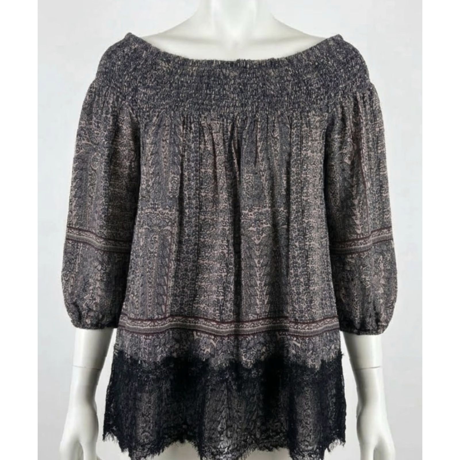 Anthropologie **Top Vanessa Virginia Black SP Tunic Off Shoulder Red Blue Paisley** User: **Top Vanessa Virginia Black Tunic Off Shoulder Red Blue Paisley** Size S / US 4 / IT 40 - 2 Thumbnail