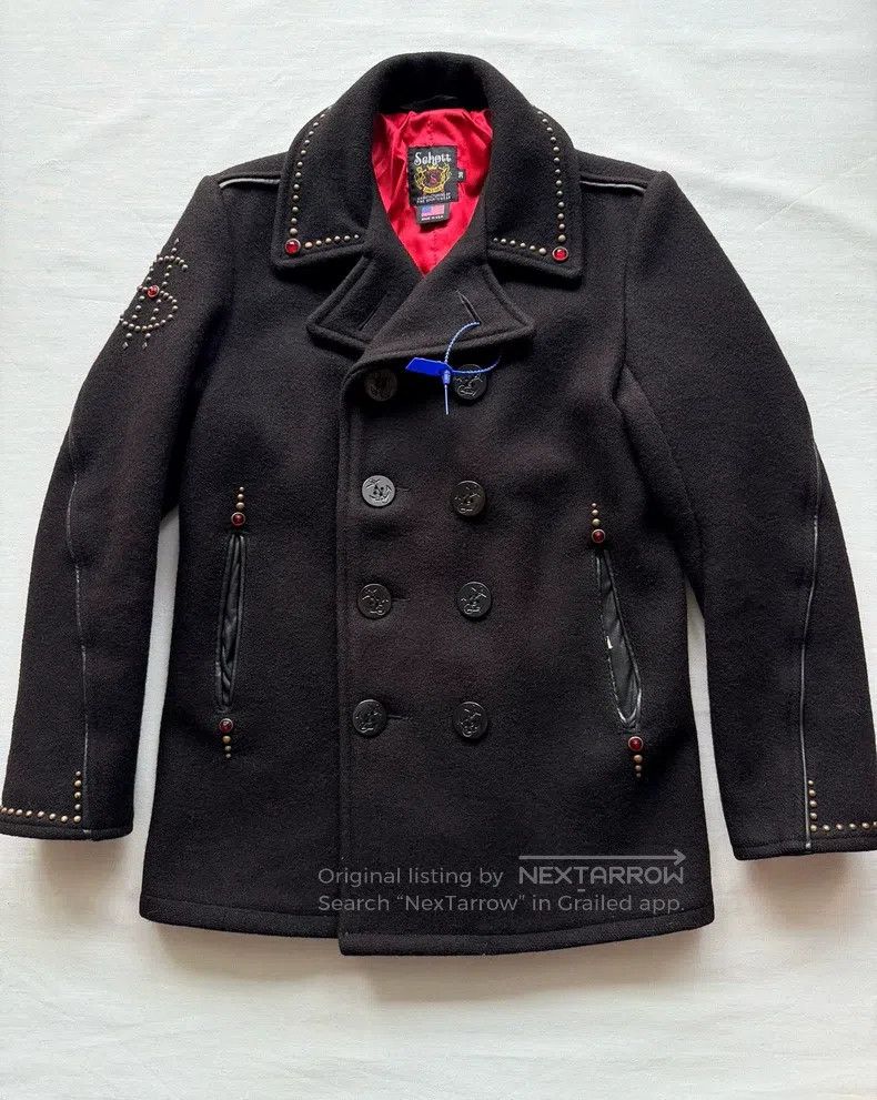 Schott Schott Jeweled buckle rivet leather trim cut woolen coat j Size US XS / EU 42 / 0 - 1 Thumbnail