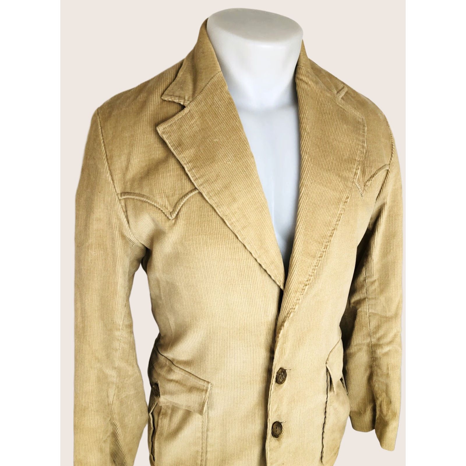 Vintage Pioneer Wear Blazer - Mens 36 Corduroy Western SportCoat Jacket Tan Vintage B11 Size 36R - 1 Thumbnail