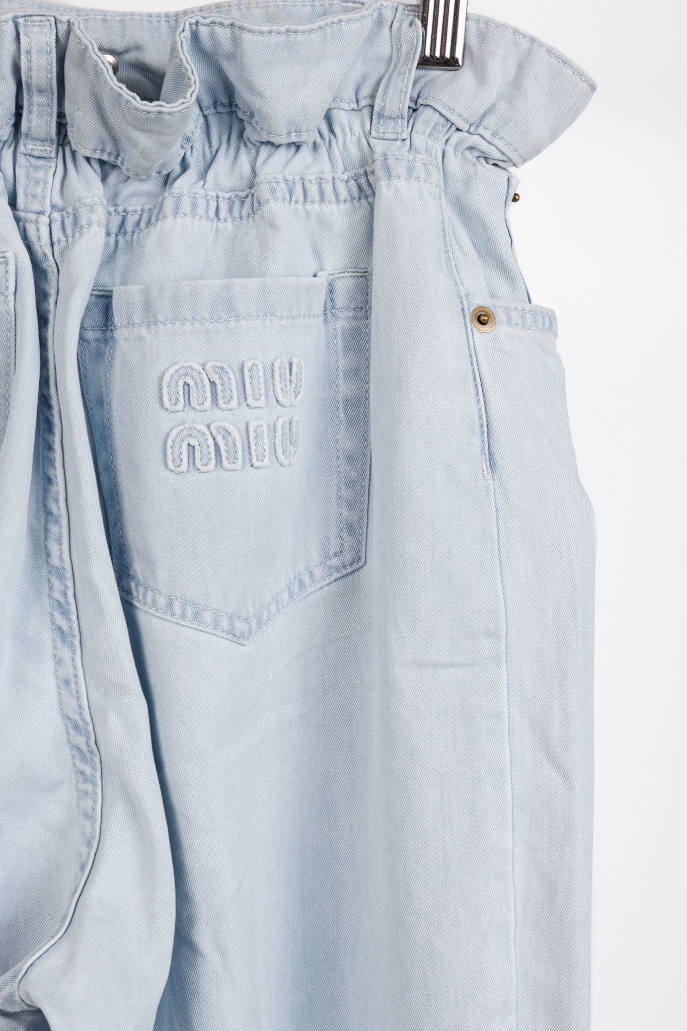 Miu Miu Miu Miu Light-Wash Twill Ruffled Wide-Leg Jeans Size 26" / US 2 / IT 38 - 7 Thumbnail
