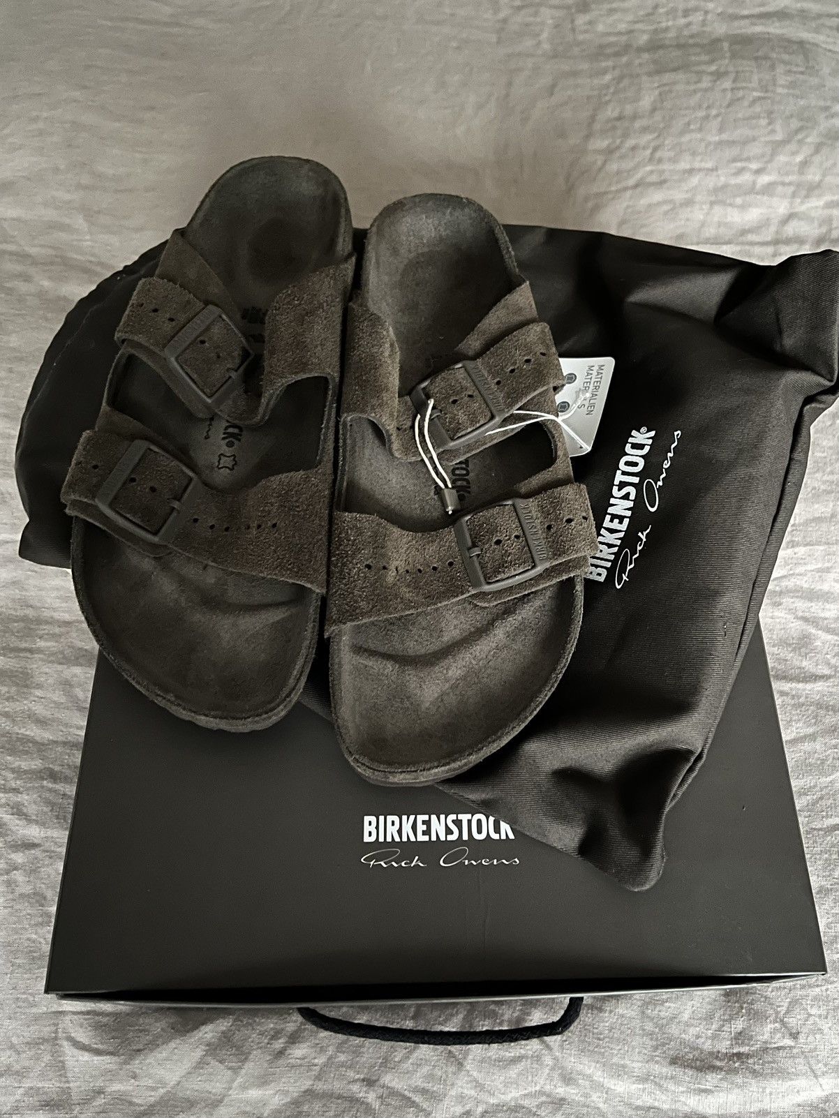 image of Rick Owens Birkenstock Arizona Shoes in Dark Dust, Men's (Size 10)