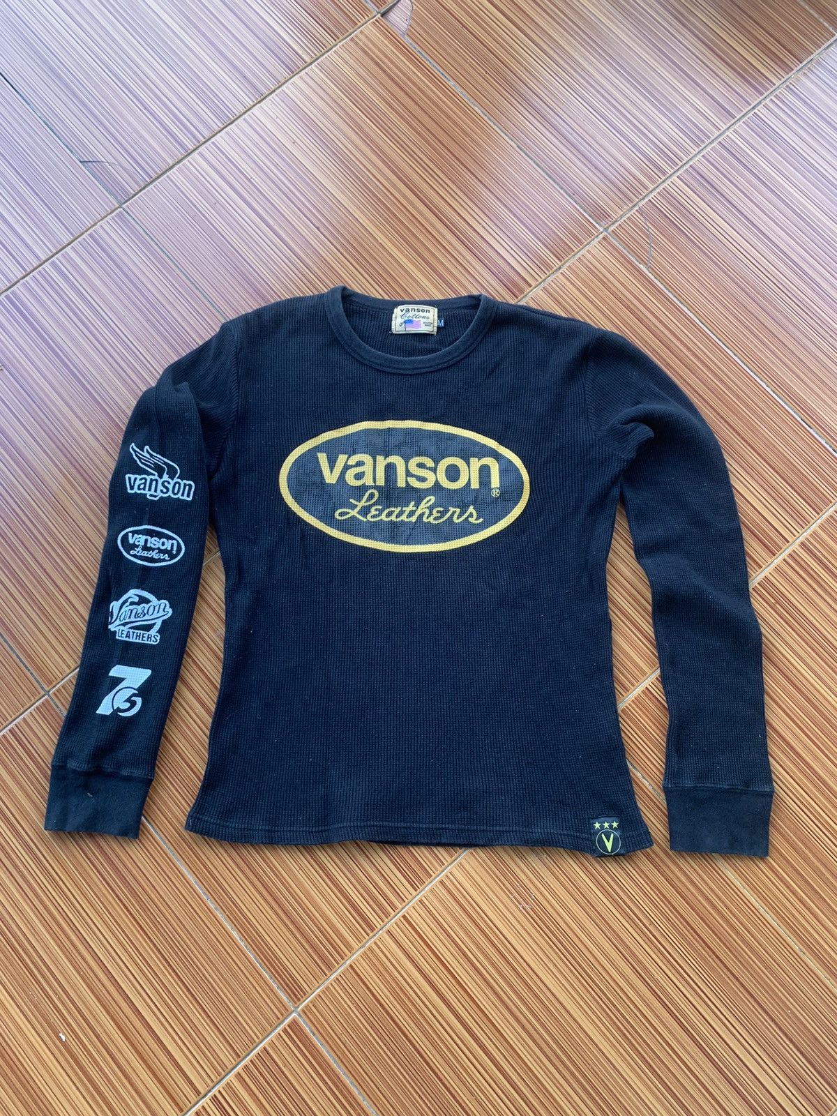 Image of Vanson Leathers x Vintage Vanson Leather Skull Motocycle Longsleeve Shirt in Black (Size Small)