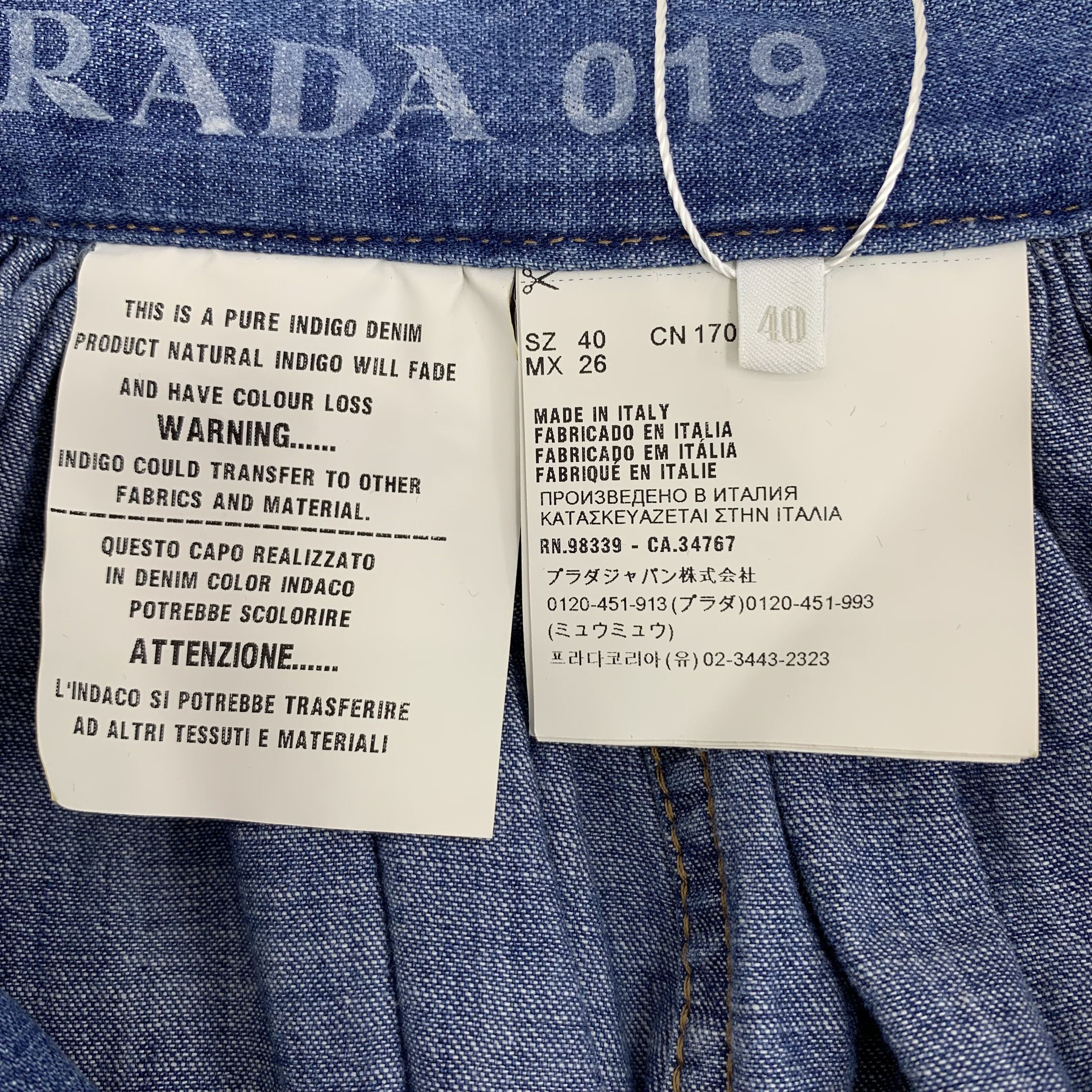Prada Prada Blue Belted Buckle Cotton Pleated Denim Skirt (Size M) Size 40" / US 18 - 6 Thumbnail
