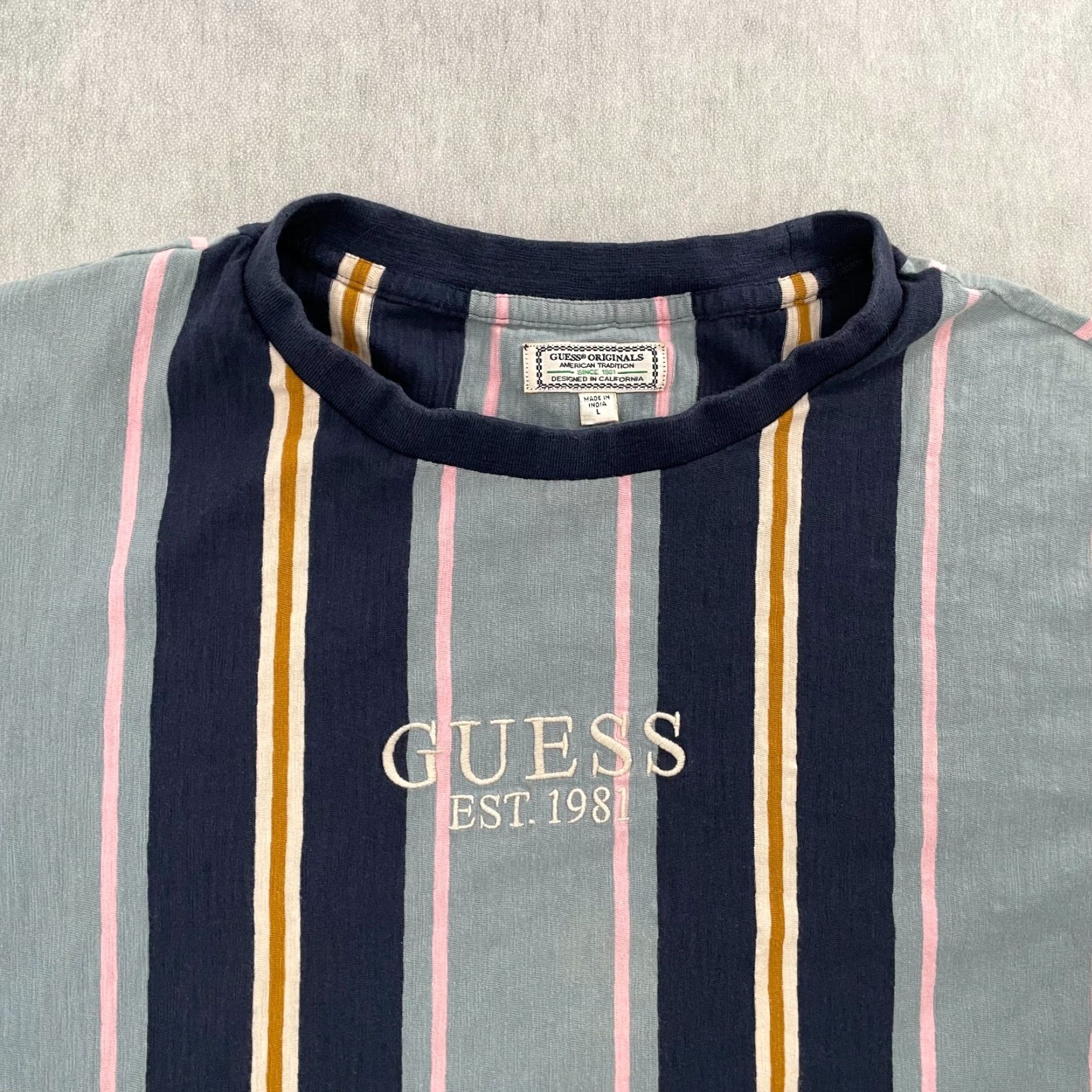 Guess VINTAGE GUESS Shirt Adult Large Blue Striped Crew Neck Hip Hop Y2K Streetwear MENS Size US L / EU 52-54 / 3 - 3 Thumbnail