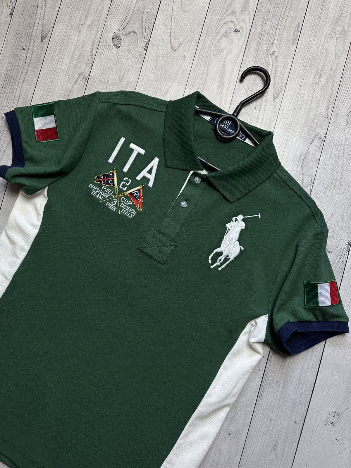 Vintage polo Ralph Lauren Italy big logo green rare size M