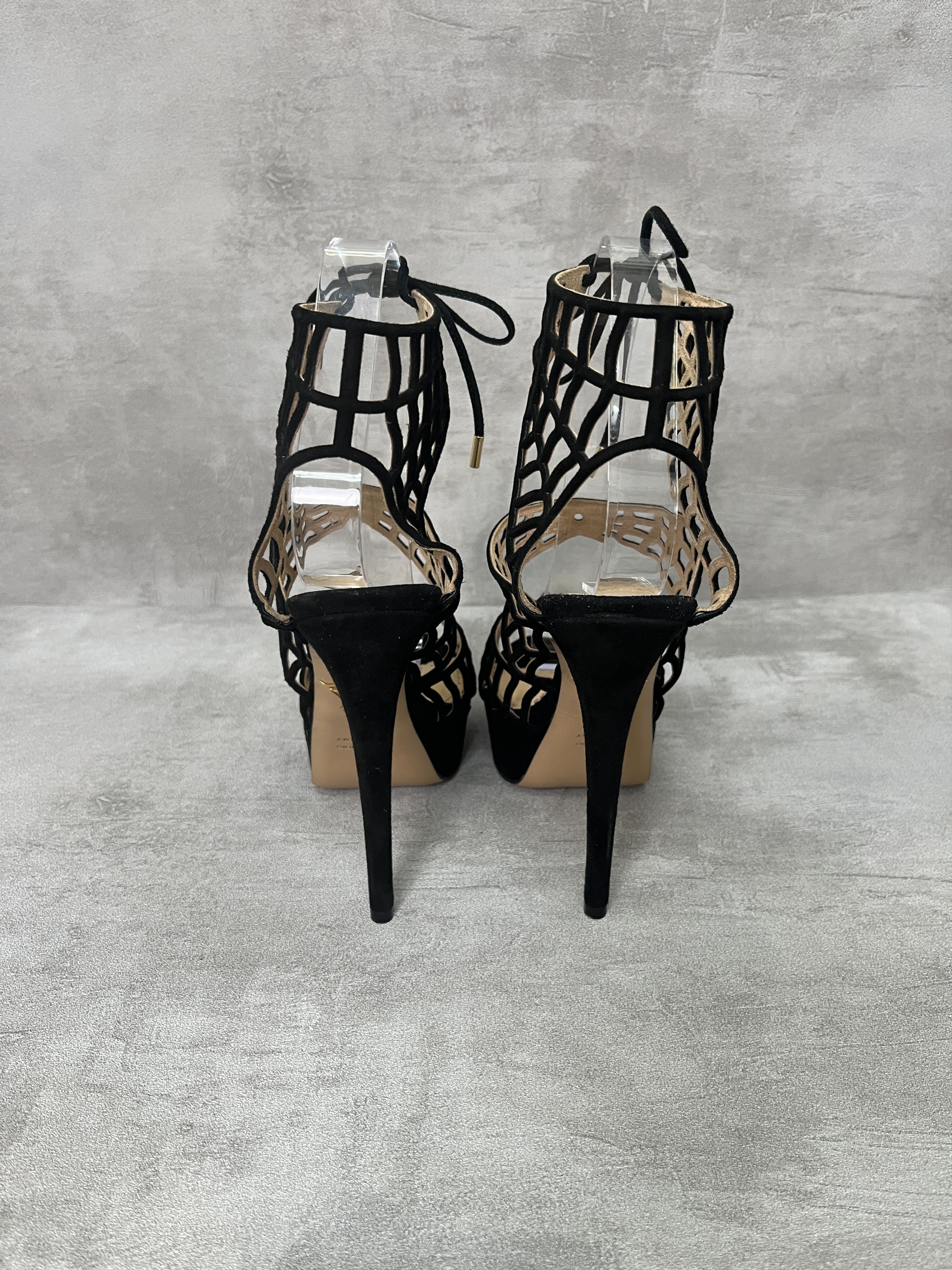 Charlotte Olympia Charlotte Olympia Black Suede Spider-Web Platform Heels Size US 5 / IT 35 - 4 Thumbnail