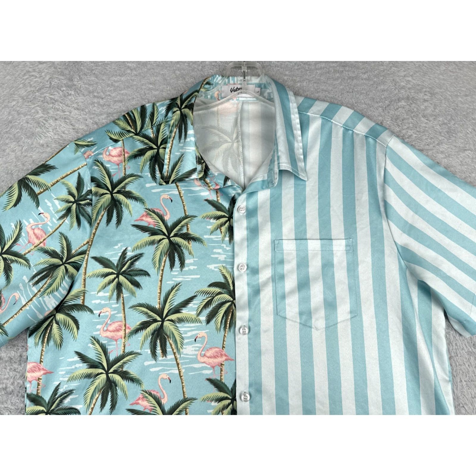 Vintage Vatpave Shirt Men Large Blue Stripe Hawaiian Flamingo Palm Polyester Blend Size US L / EU 52-54 / 3 - 4 Thumbnail
