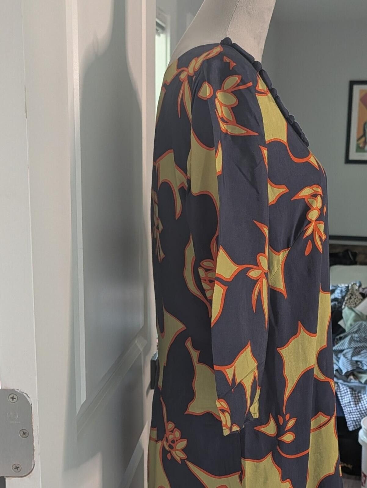 Other LOFT Navy Midi Dress with Yellow and Orange Floral Motif Size M / US 6-8 / IT 42-44 - 3 Thumbnail