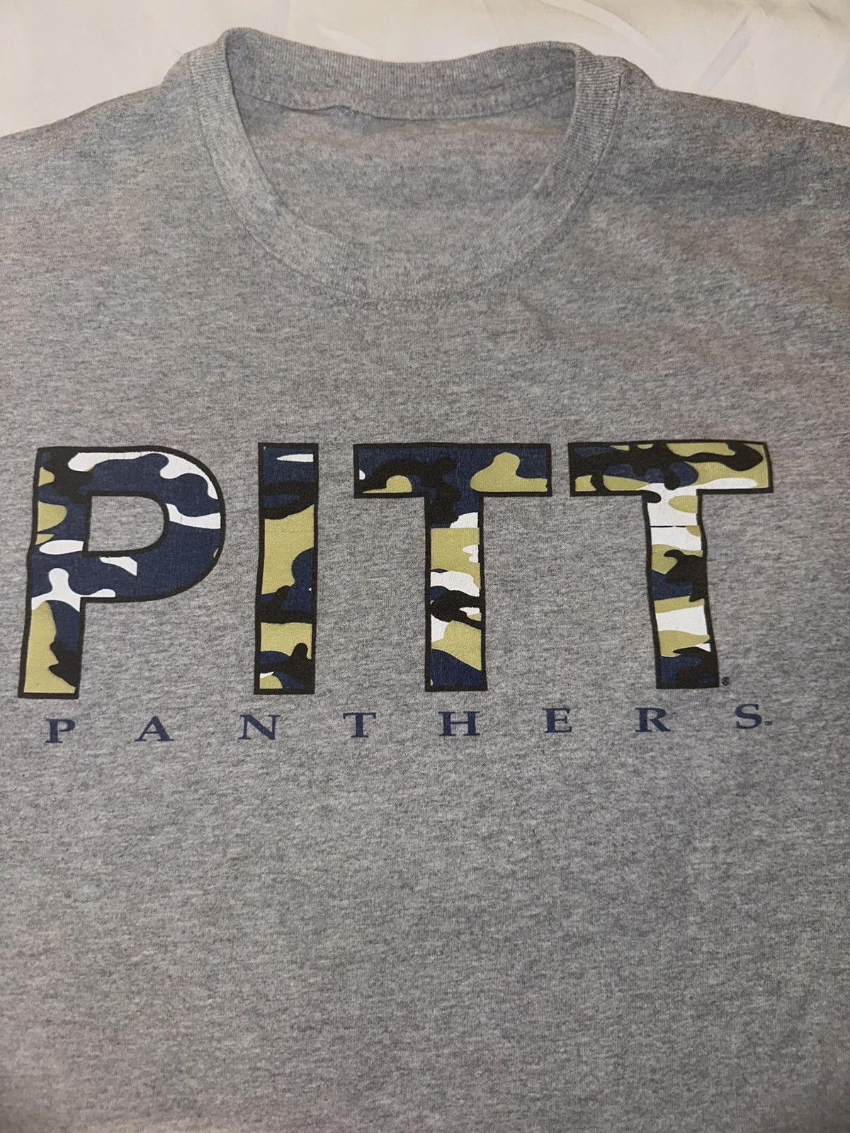 Other PITT PANTHERS Blue/Gold Camo Logo On Grey Shirt Sz. L No Tag Size US L / EU 52-54 / 3 - 2 Thumbnail