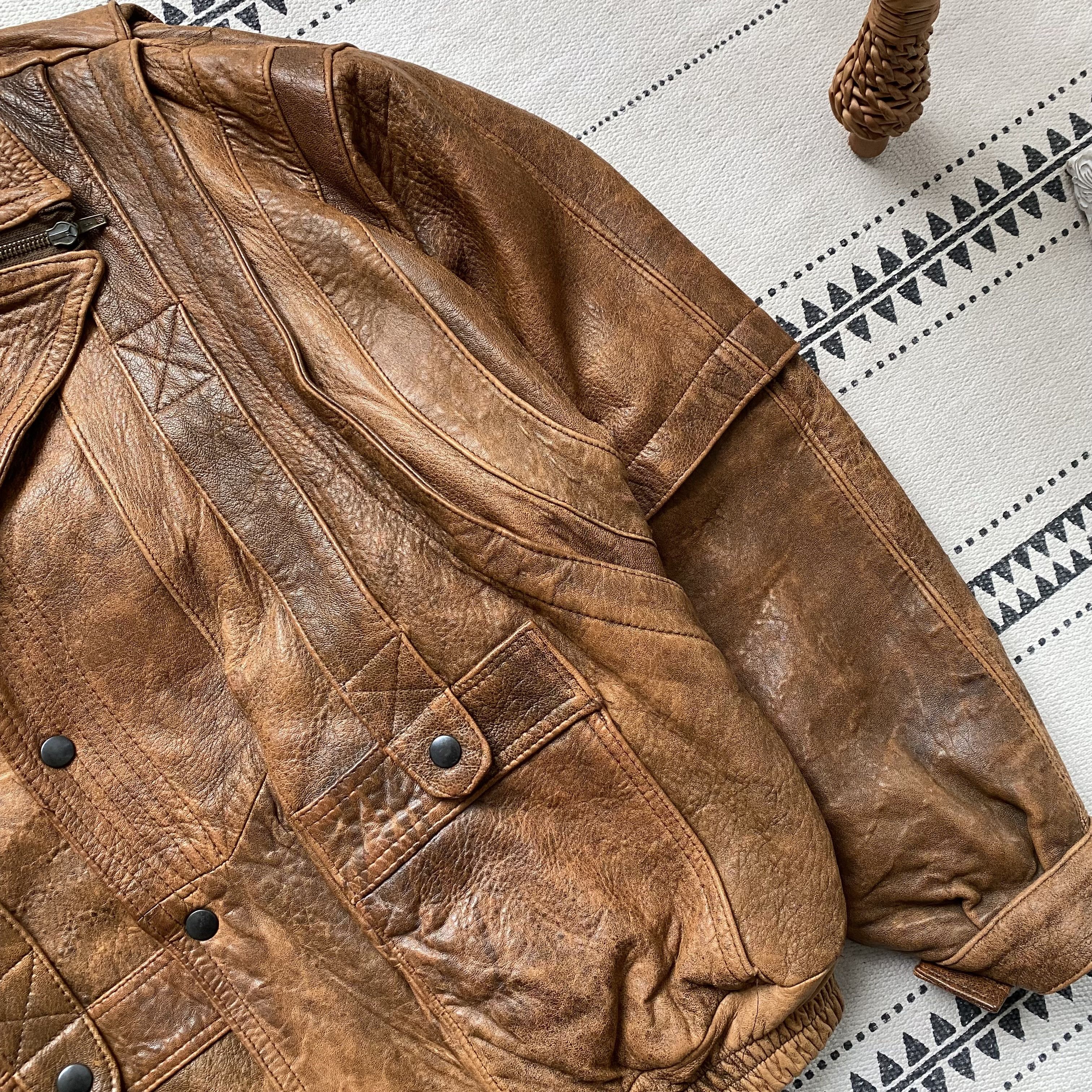 Genuine Leather Vintage 80s Leather Bomber Aviator Flight jacket Top Gun Size US M / EU 48-50 / 2 - 4 Thumbnail