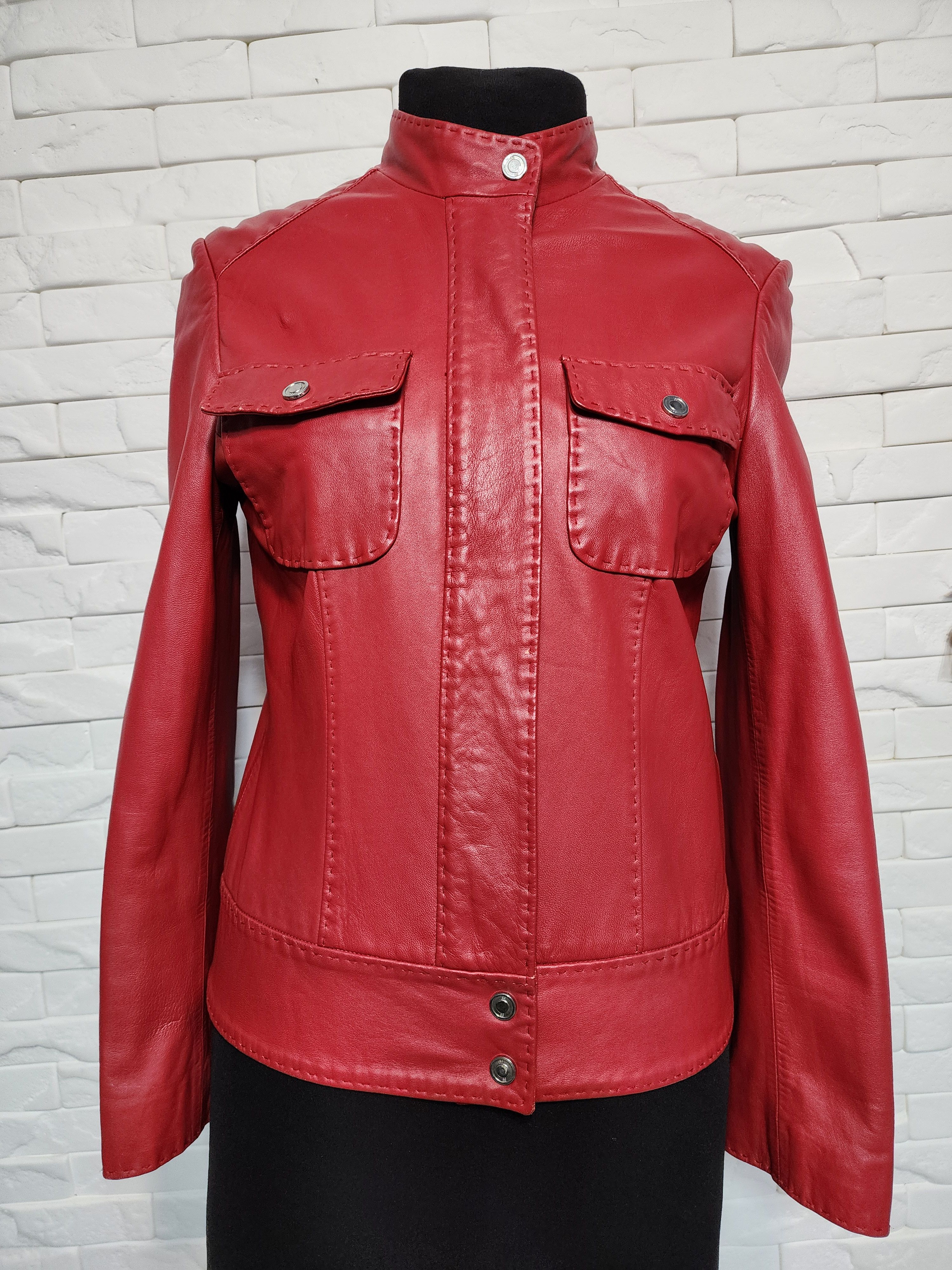 Other Red Leather Women's Jacket, Zippered Denim Style. Size M / US 6-8 / IT 42-44 - 1 Thumbnail