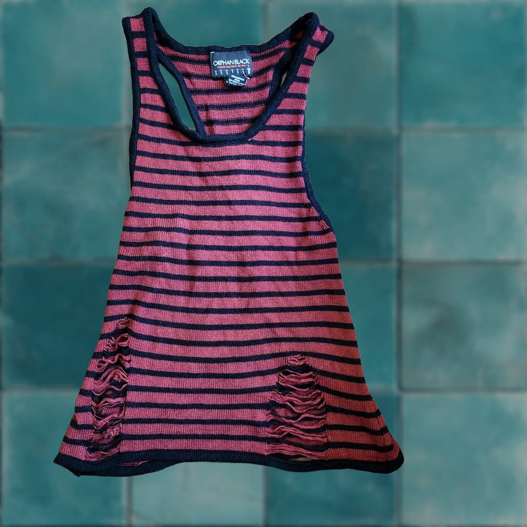 Vintage Orphan Black Tank Top Shirt XS Women Striped Limited Edition Sleeveless Pullover Black casual Summer Spring Fall Mens Womens Girls not applicable Size XS / US 0-2 / IT 36-38 - 1 Thumbnail