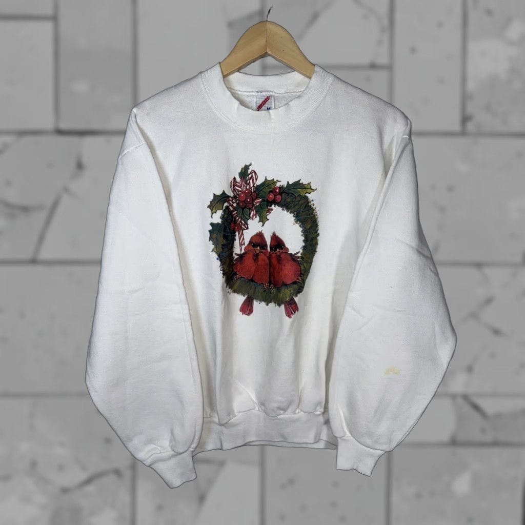 Jerzees VINTAGE Jerzees Cardinal Songbird Print Sweatshirt Crewneck Unisex M USA Green Pullover Size US M / EU 48-50 / 2 - 1 Thumbnail