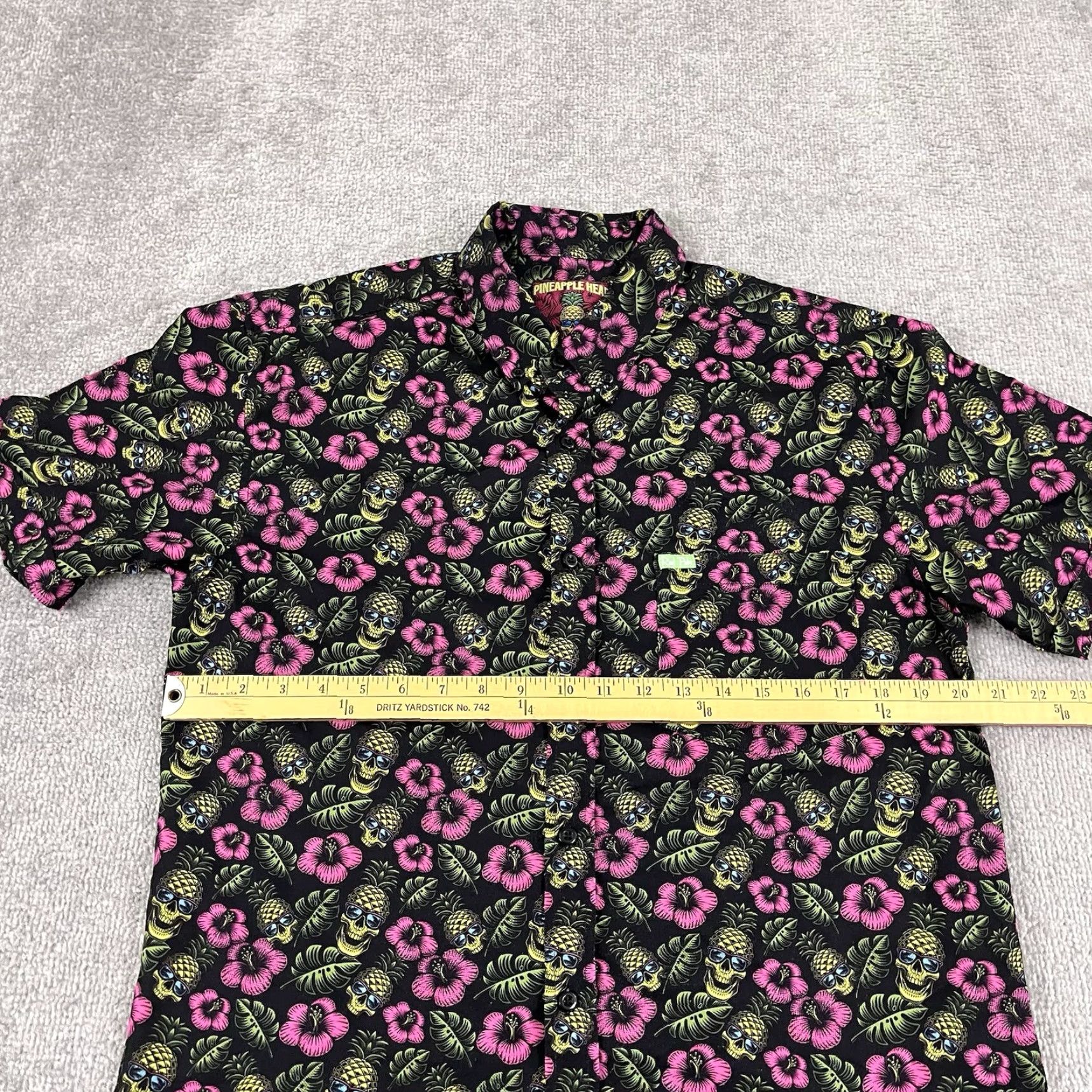 Vintage RAD PALM Shirt Mens Medium Black Pineapple Head Skeleton Stretch Button Down S/S Size US M / EU 48-50 / 2 - 6 Thumbnail