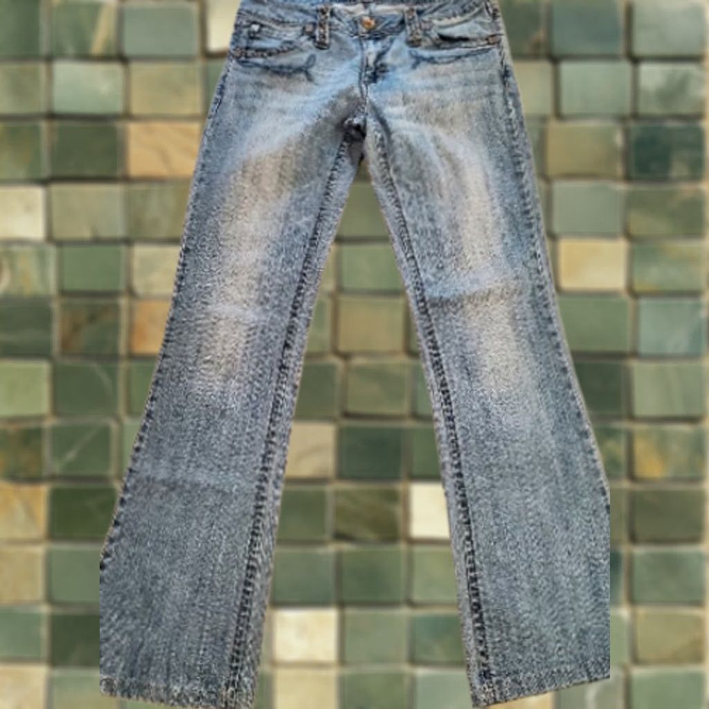 Wrangler VINTAGE Wrangler Jeans Womens 5 Pocket Light Blue Low Rise Slim 30in Embroidered Studded Rhinestone Y2K Houston 2000s Shirt? Size 27" / US 4 / IT 40 - 1 Thumbnail