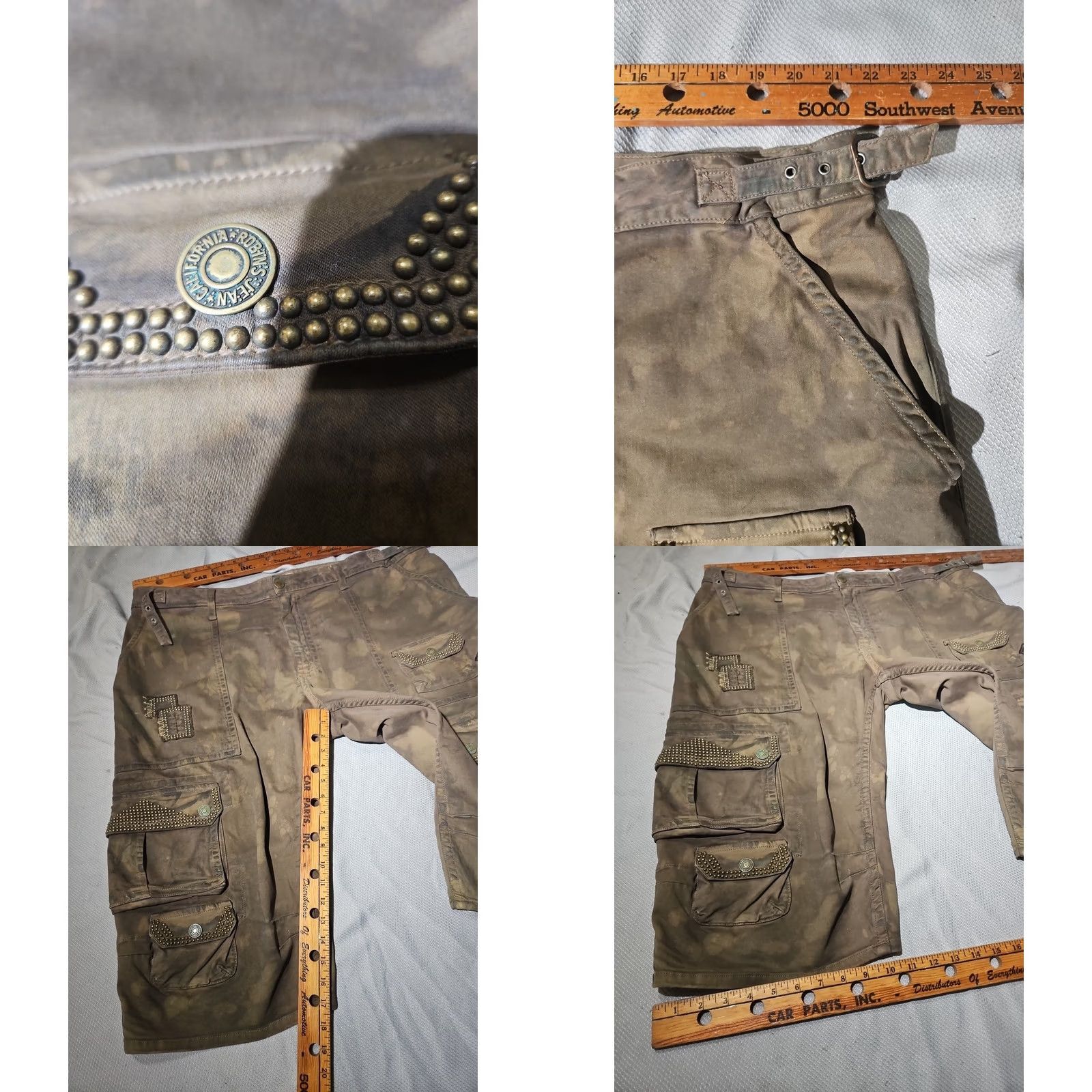 Vintage Vtg Robins Jeans Shorts Mens 42 Green Military Patches Khaki Baggy Studded Cargo Size US 42 / EU 58 - 8 Thumbnail