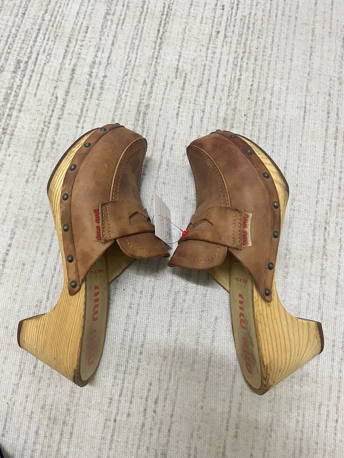 Miu Miu Miu miu leather wood sandal Size US 4.5 / IT 34.5 - 8 Thumbnail