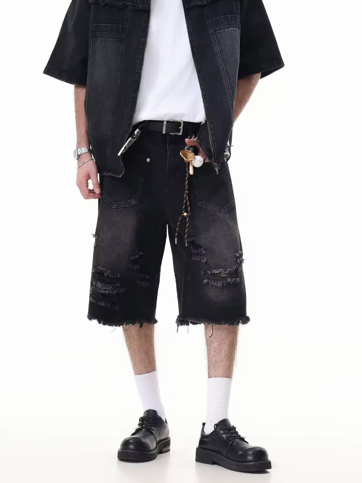 Japanese Brand × Jean Destroy Distressed Washed Loose Vintage Retro Shorts Size US 31 - 2 Thumbnail